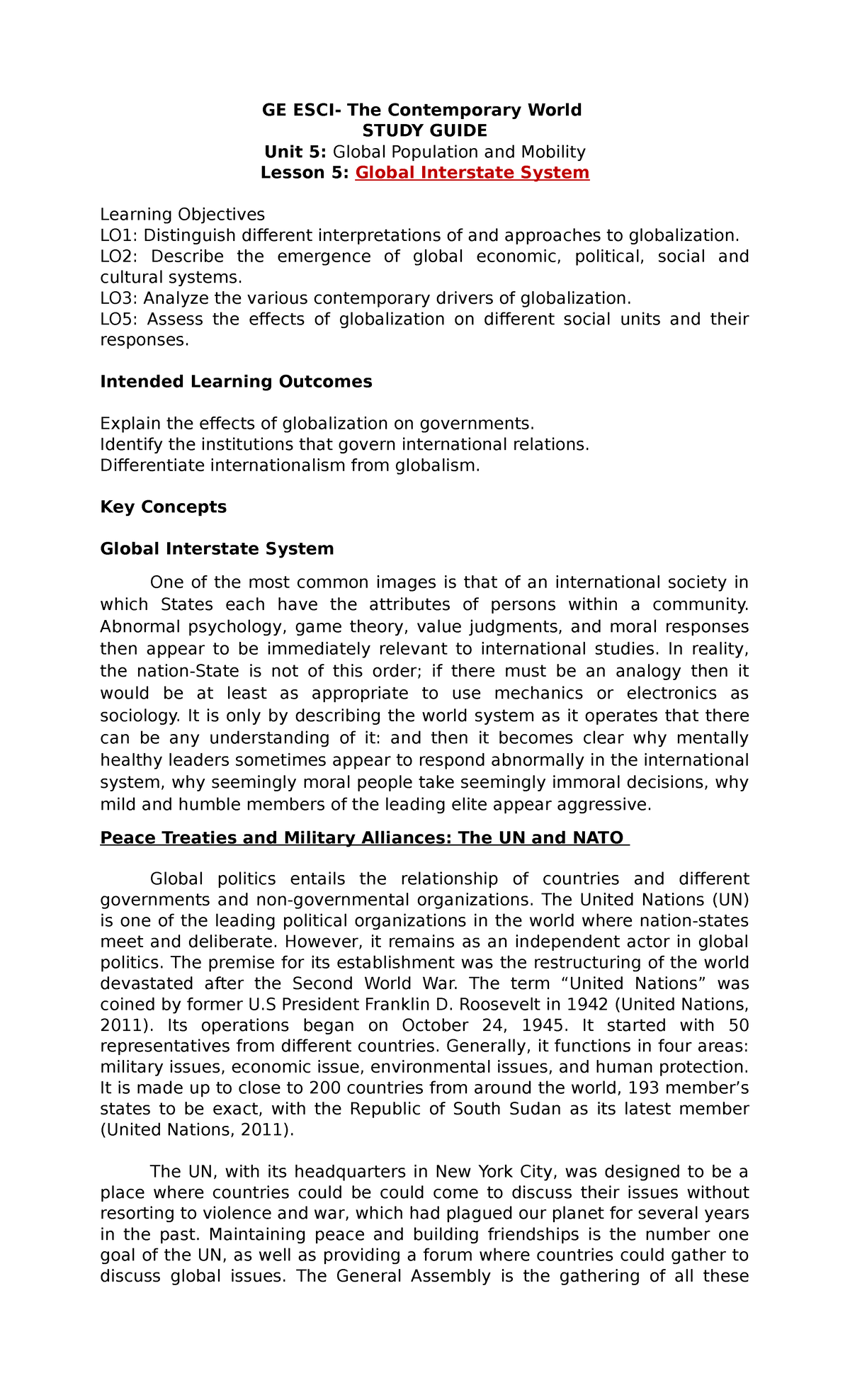 Lesson 5 Global Interstate System - GE The Contemporary World STUDY ...