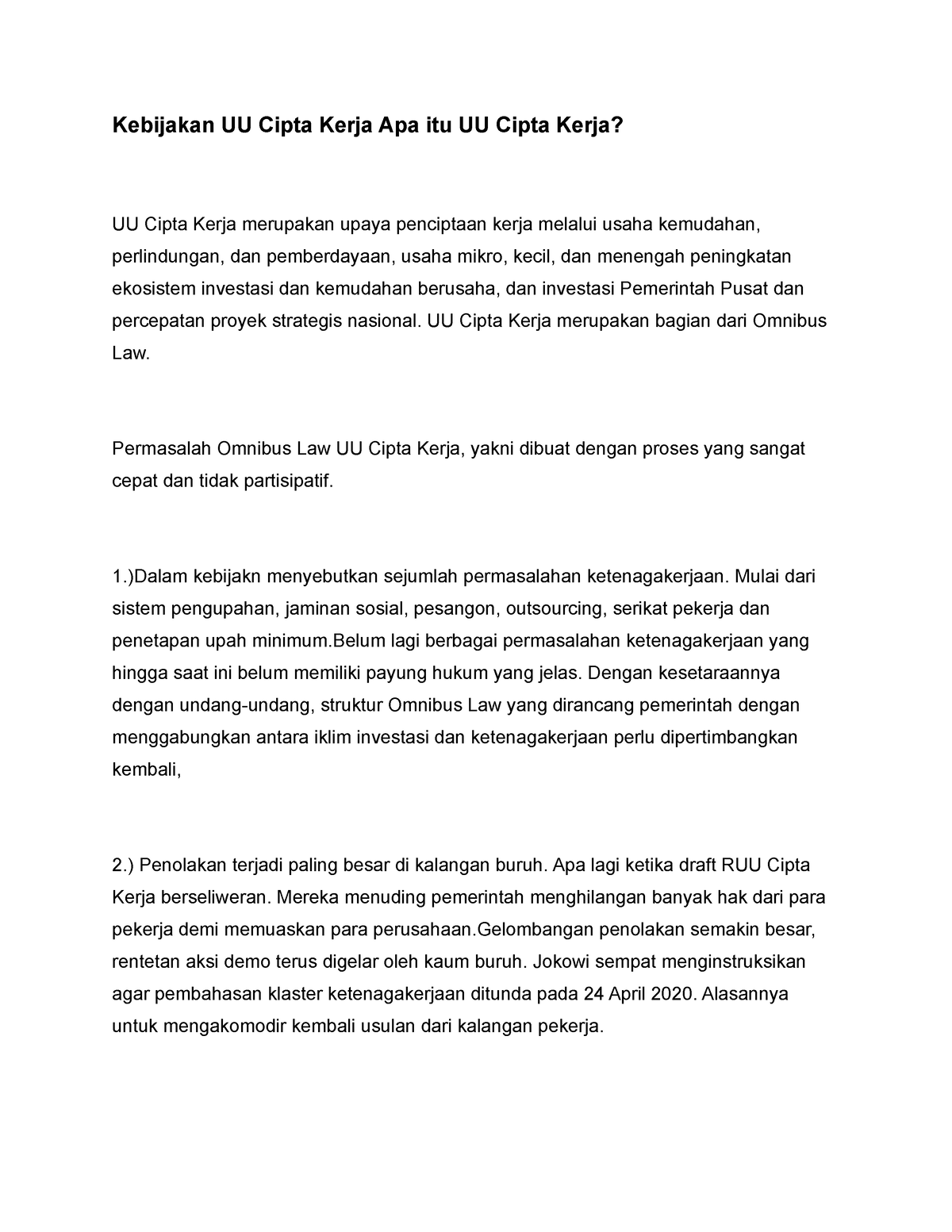 UU Cipta Kerja - UU Cipta Kerja Merupakan Bagian Dari Omnibus Law ...