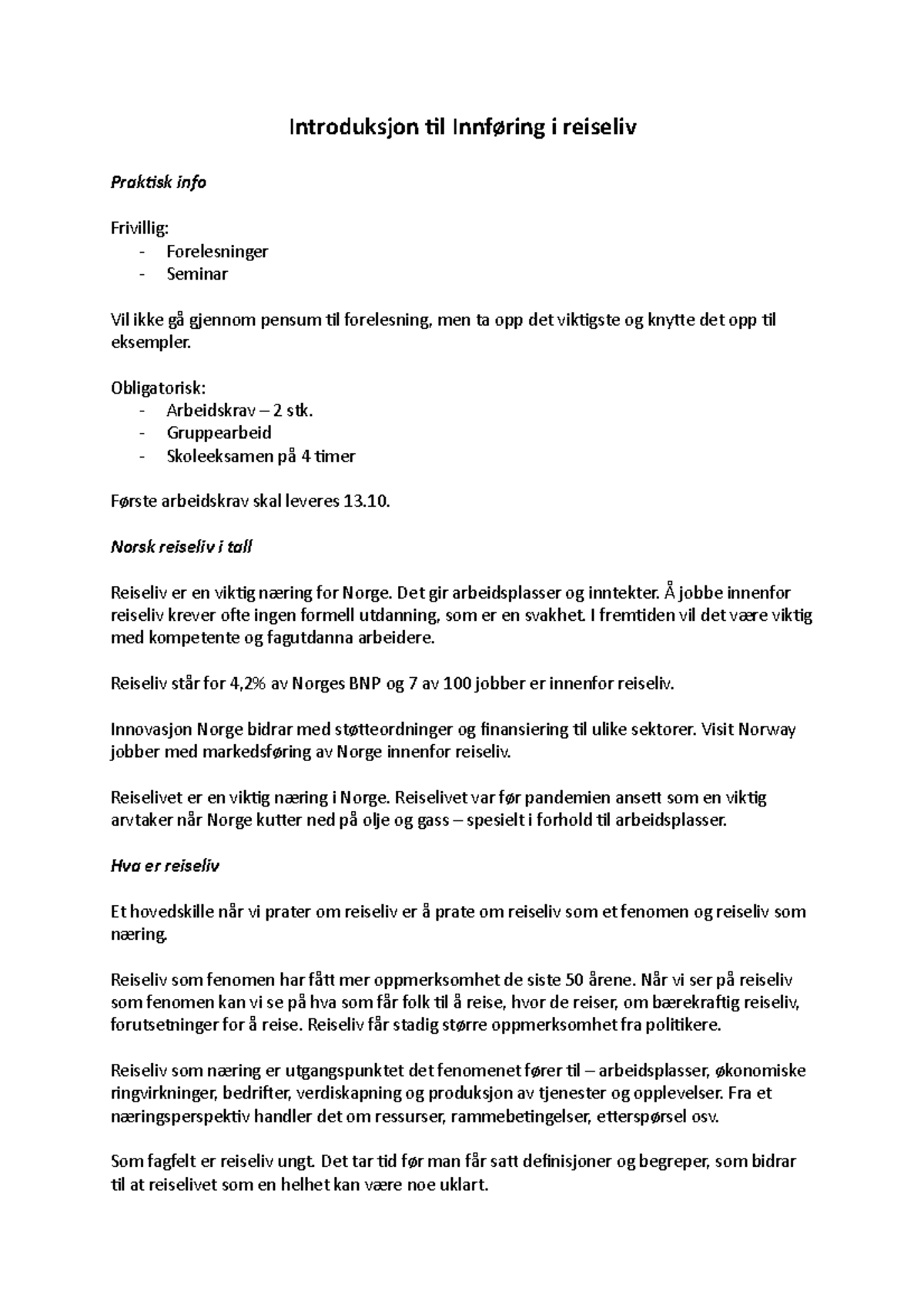 Introduksjon til Innføring i reiseliv - Introduksjon til Innføring i ...