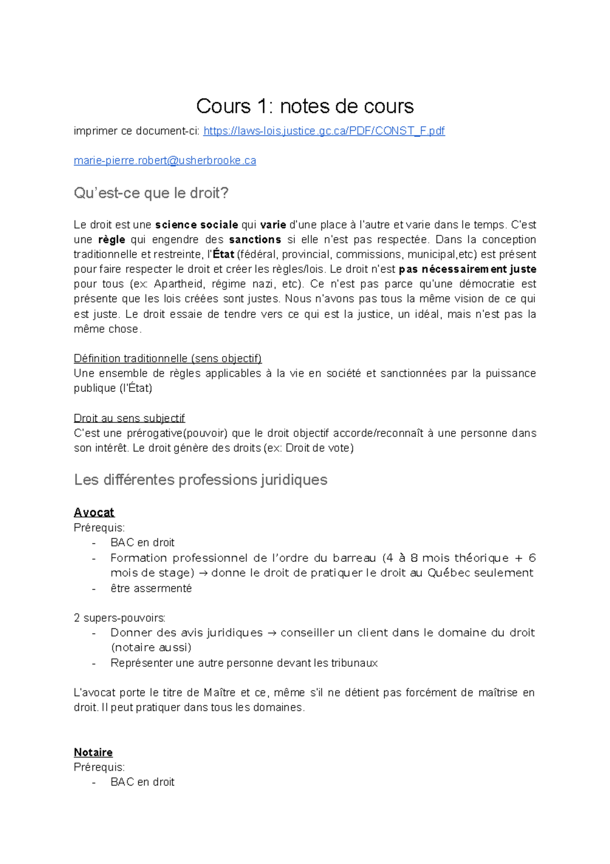 Notes De Cours Pre Robert Cours 1 Notes De Cours Imprimer Ce