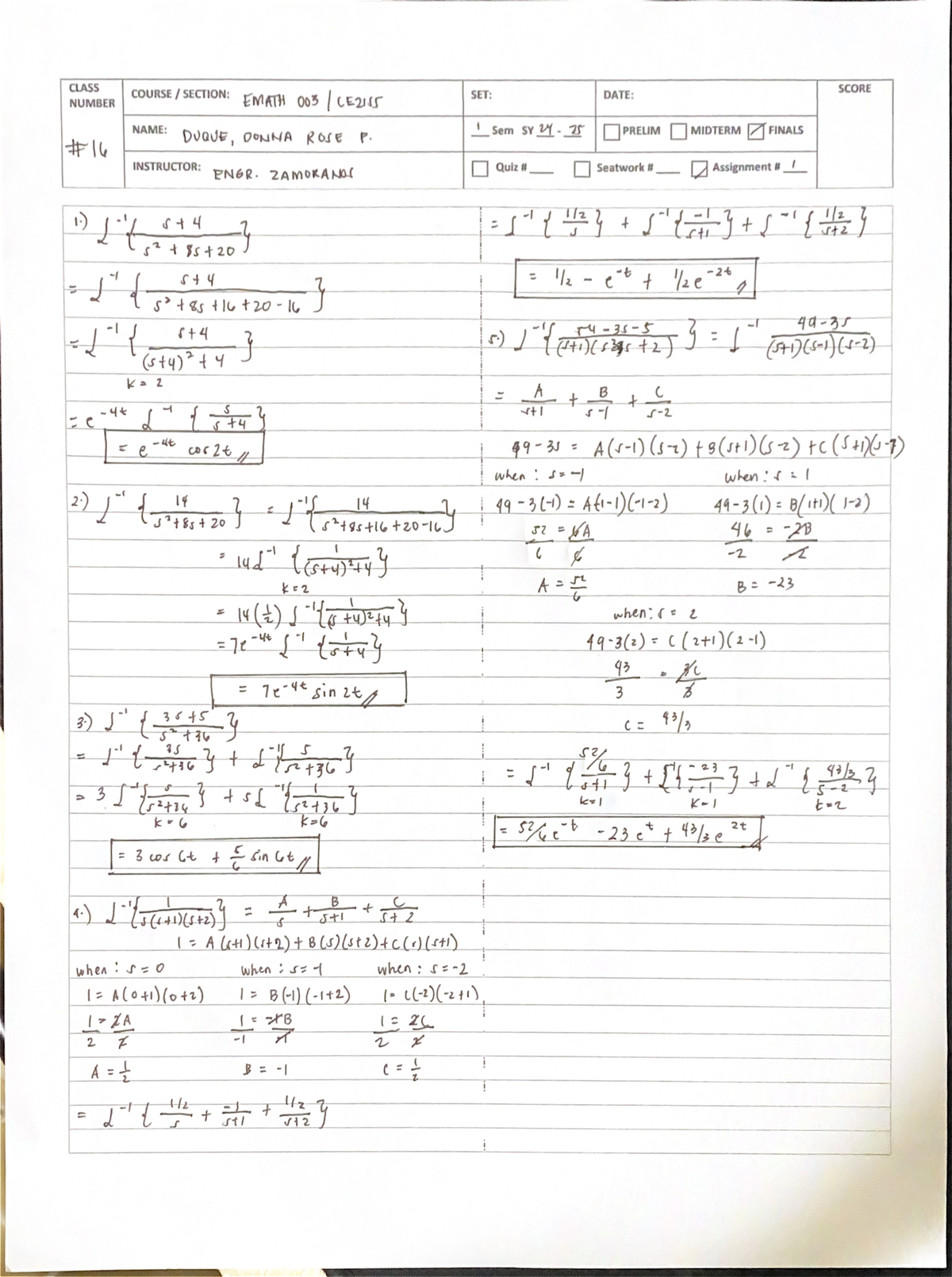 Finals Assignment - Differential Equation - CLASS SCORE COURSE SECTION ...