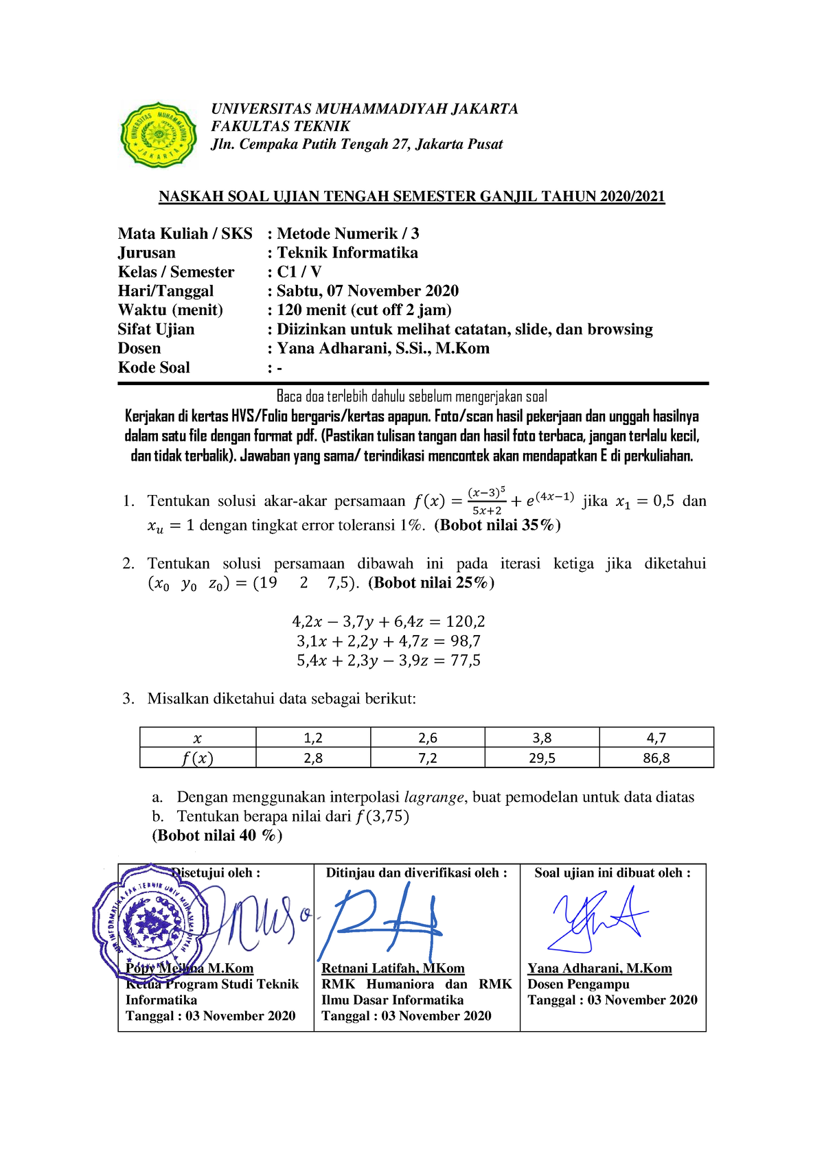 Metode Numerik C1 Yana Adharani Universitas Muhammadiyah Jakarta 