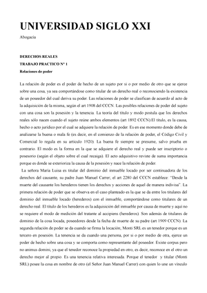 TP1 - Derechos Reales - TRABAJO PRÁCTICO N° 1 DERECHOS REALES FECHA DE ...