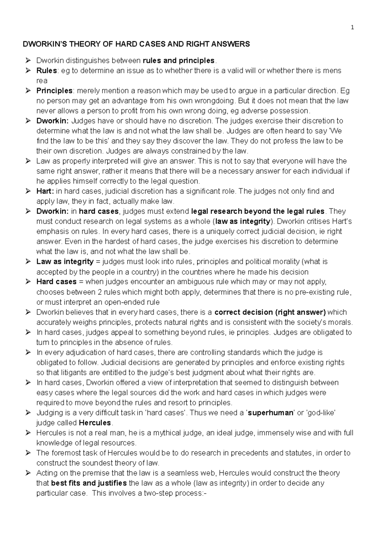 4 Dworkin right answer and hard cases DWORKIN’S THEORY OF HARD