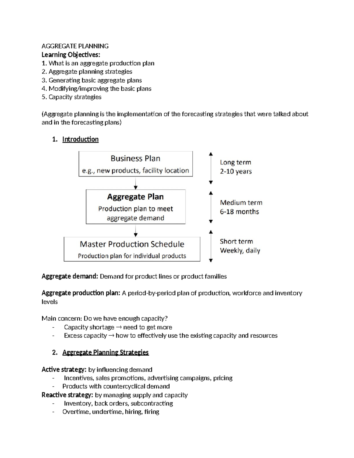 Aggregate Planning - AGGREGATE PLANNING Learning Objectives: What is an ...