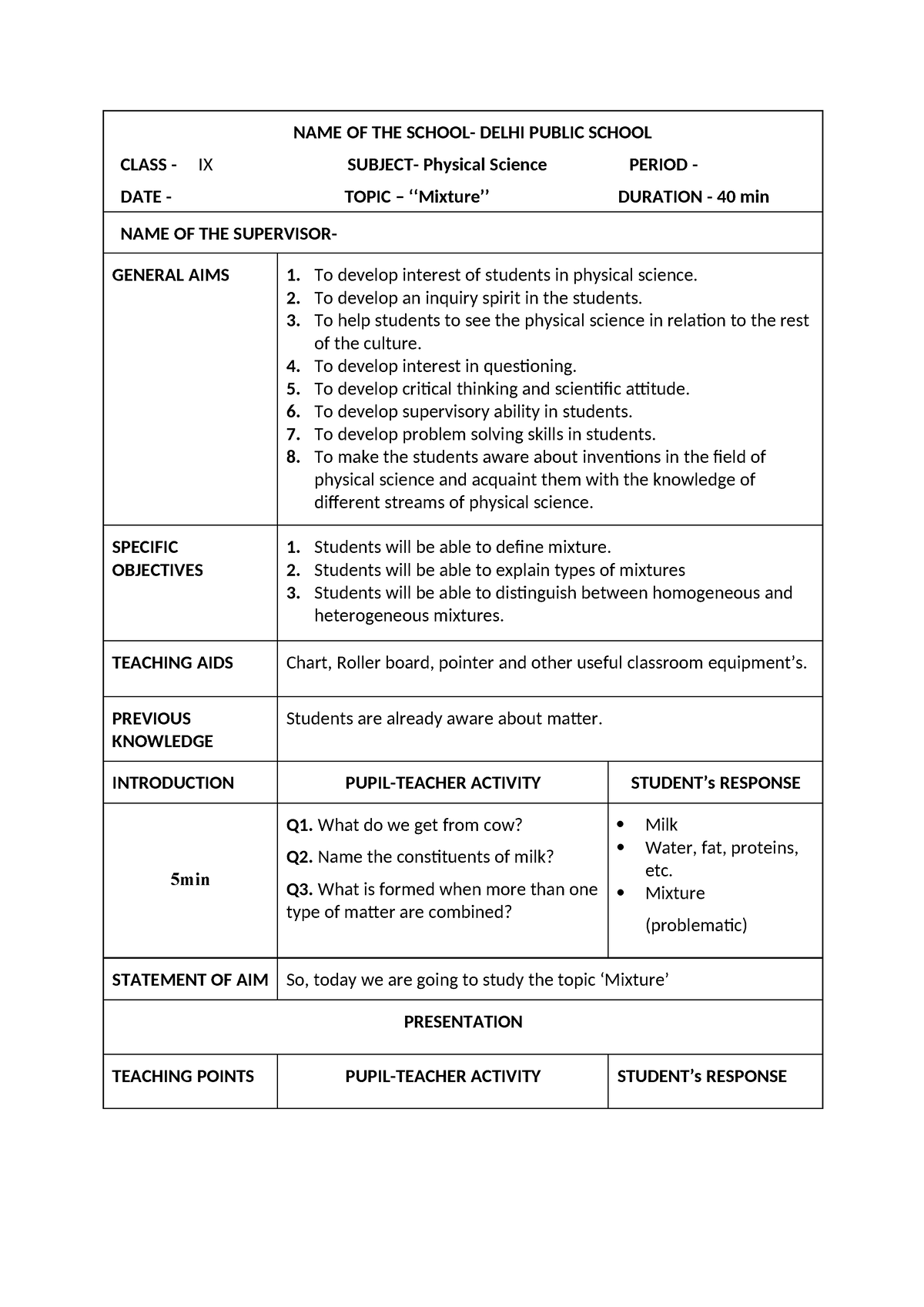 Micro Lesson PLAN - NAME OF THE SCHOOL- DELHI PUBLIC SCHOOL CLASS - IX ...