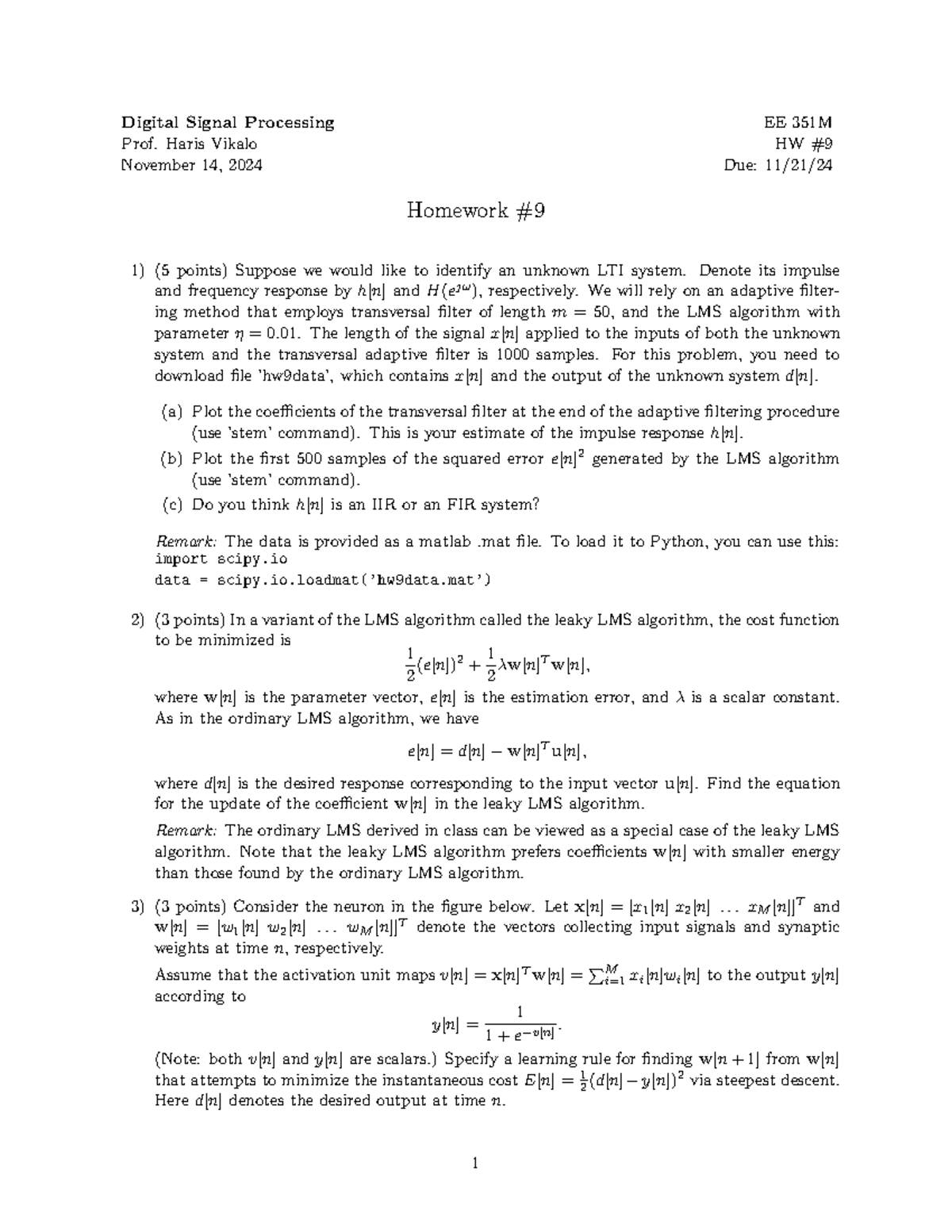 Hw9 - Homework 9 - Digital Signal Processing EE 351M Prof. Haris Vikalo ...