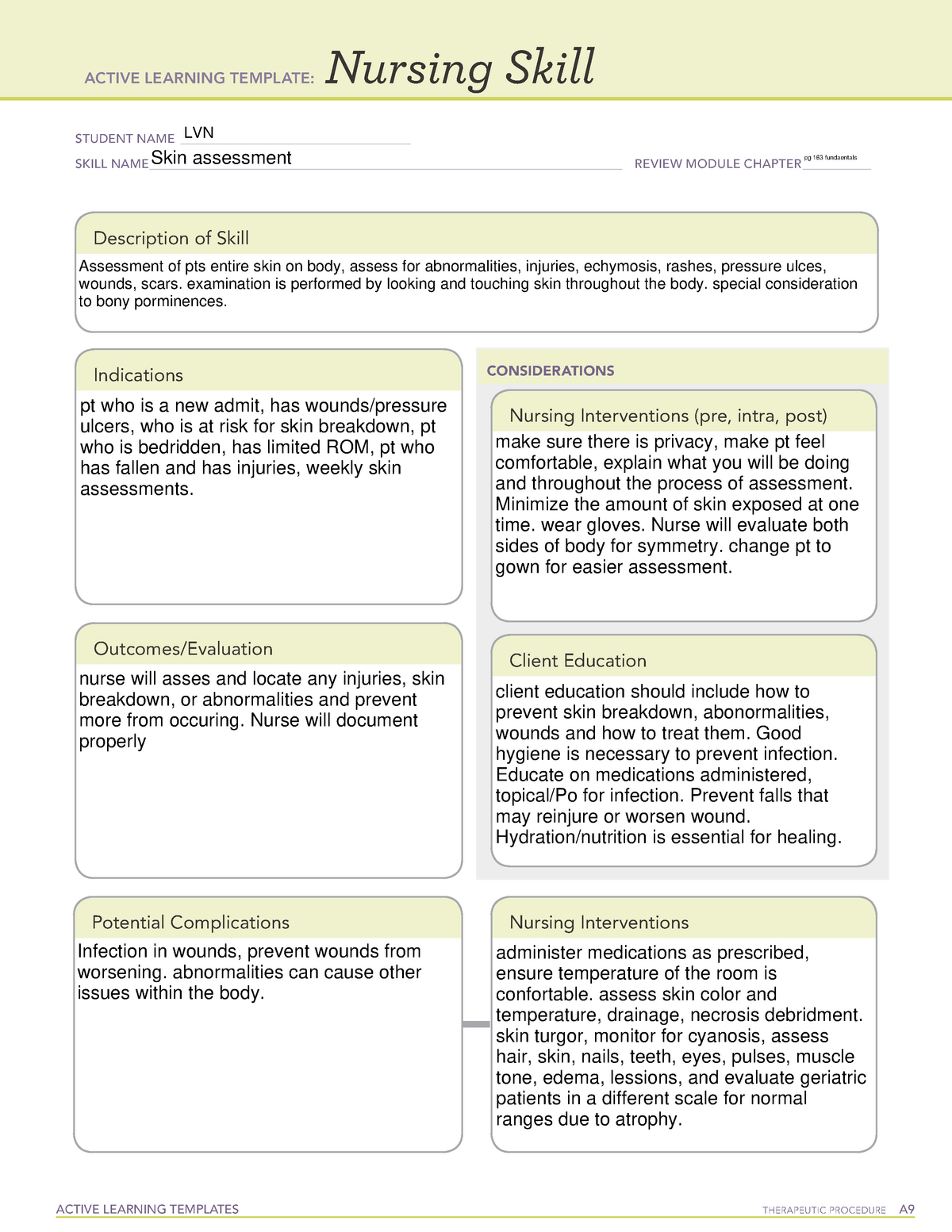 Skin assessment template - ACTIVE LEARNING TEMPLATES THERAPEUTIC ...