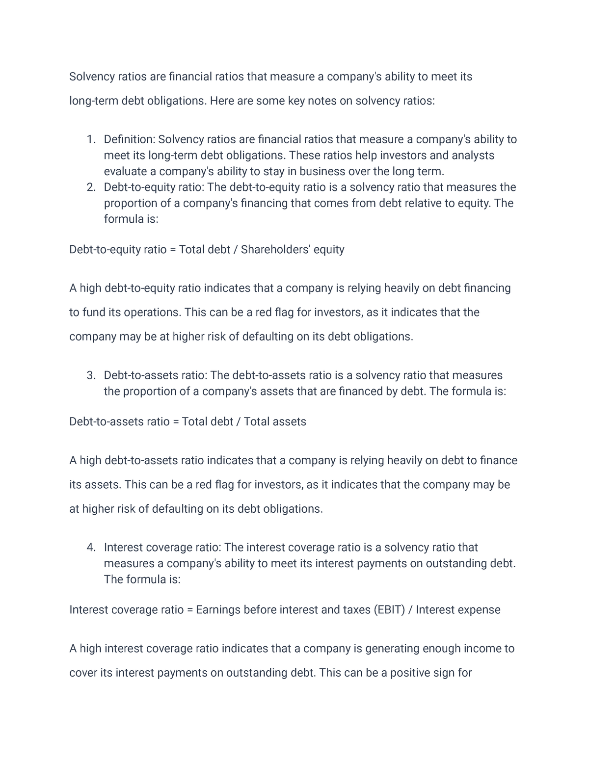 Solvency Ratios Notes - Solvency Ratios Are Financial Ratios That ...