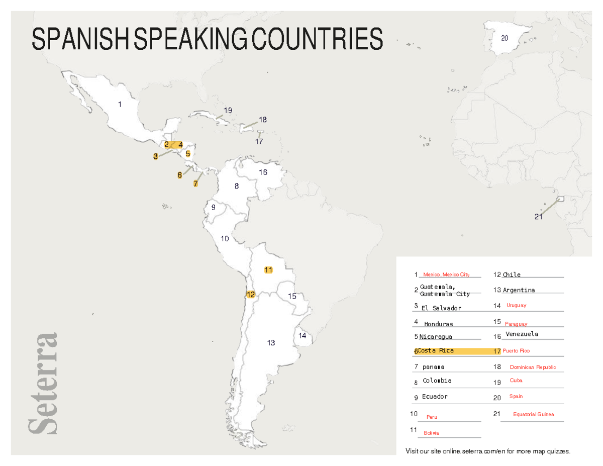Country assignment - Seterra - SPANISH SPEAKING COUNTRIES - 7 - 12 ...