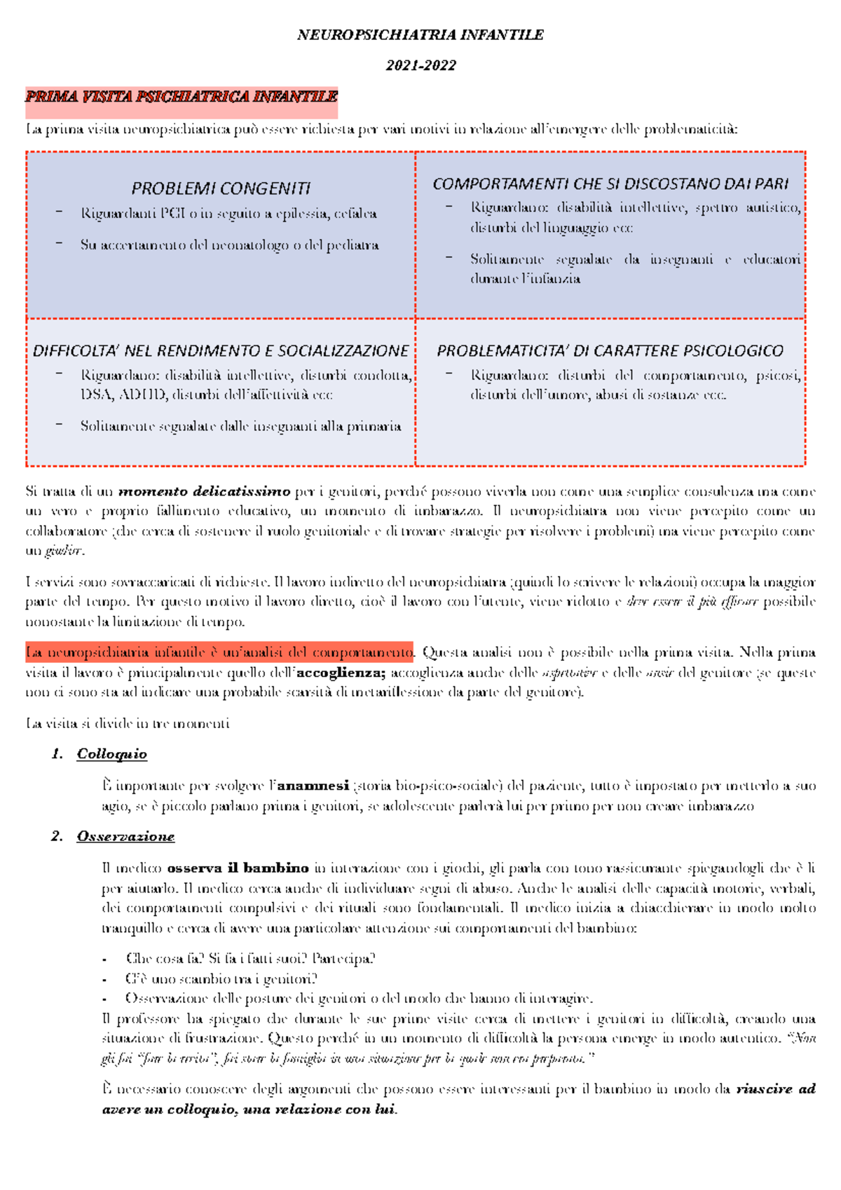 Neuropsichiatria - Appunti Di Lezione - NEUROPSICHIATRIA INFANTILE 2021 ...