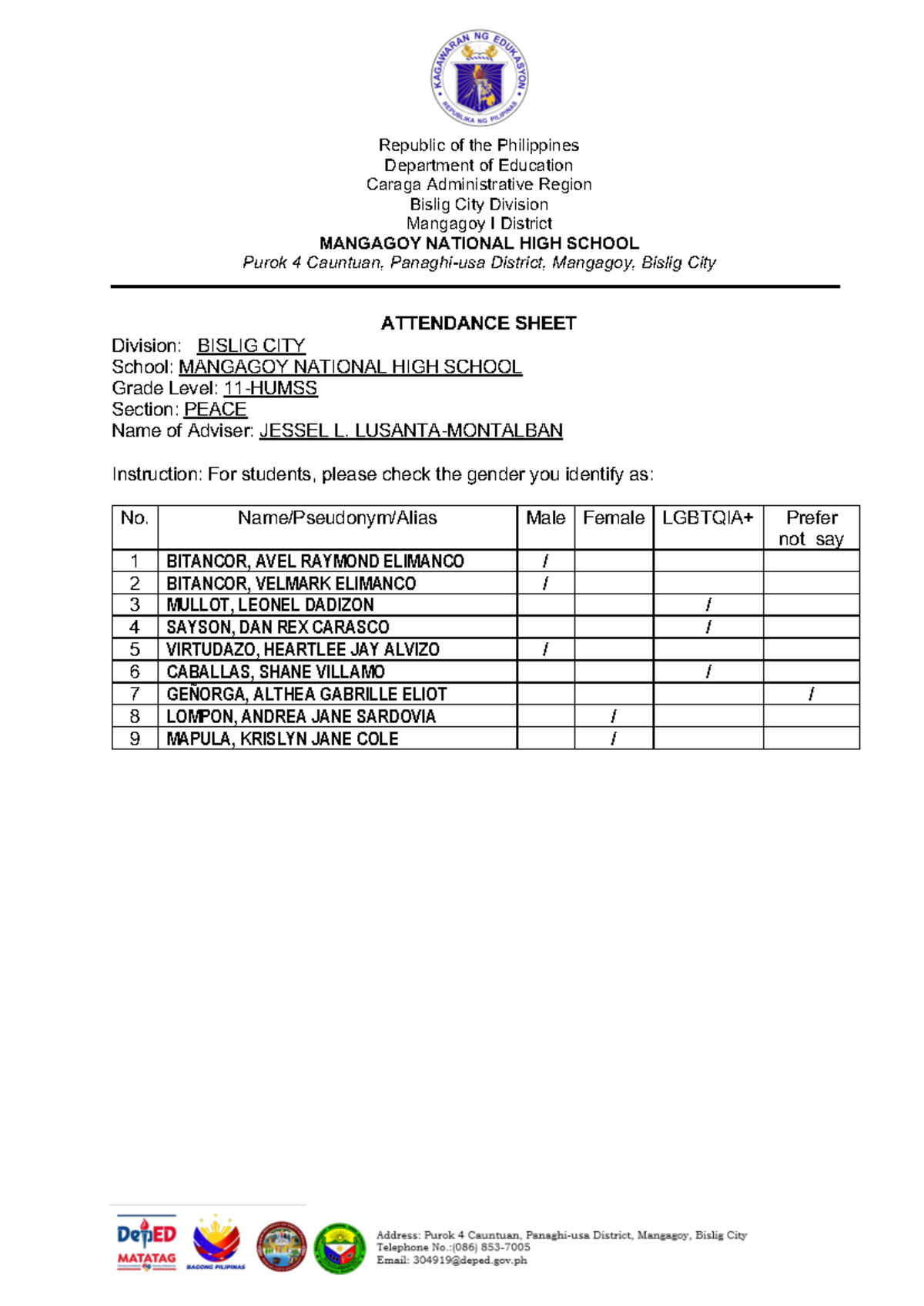 Gender- Surveydisclosure- Forms - Department of Education Caraga ...