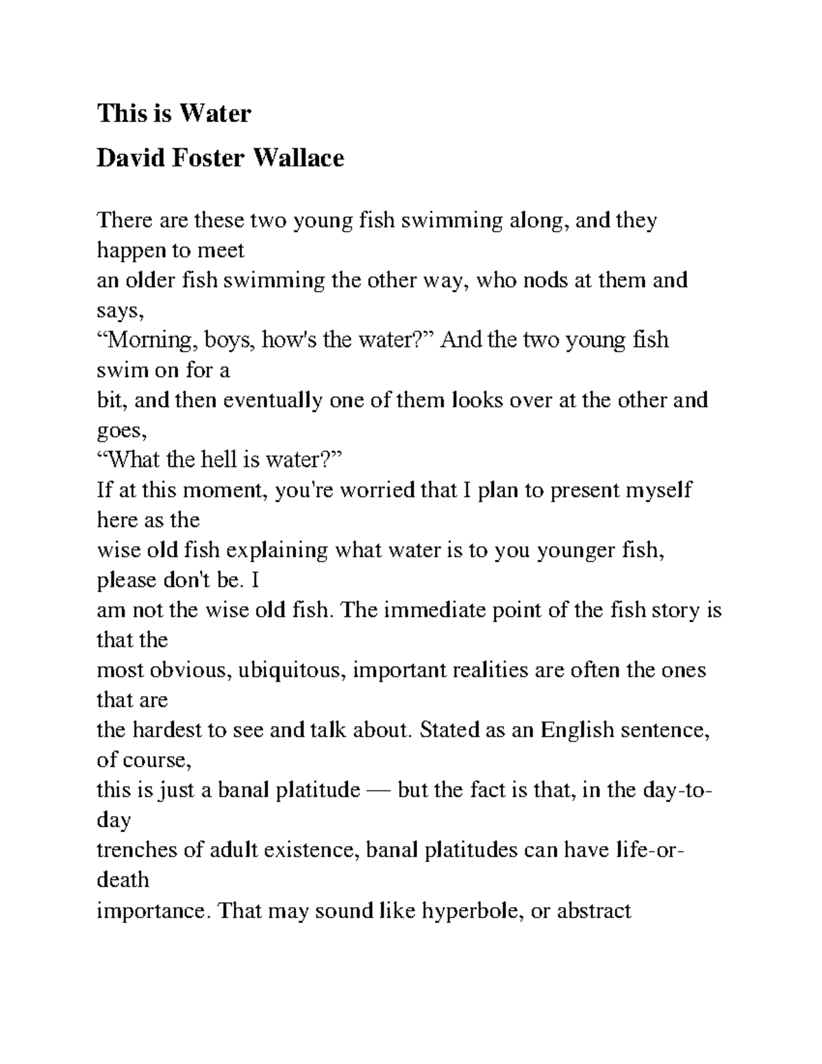 this is water essay david foster wallace