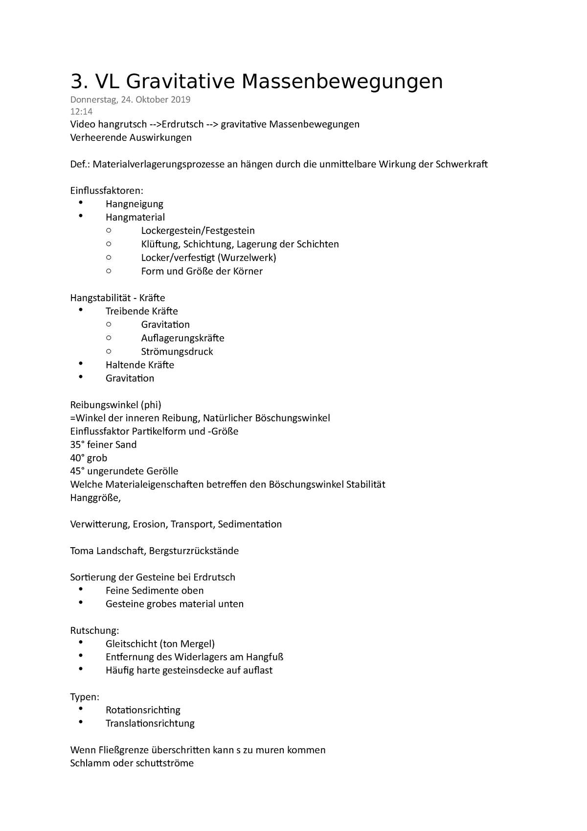 Geomorphologie Vorlesung Erdrutsch Vl Gravitative Massenbewegungen Donnerstag 24 Oktober 2019 12 Video Hangrutsch Gt Erdrutsch Gt Gravitative Massenbewegungen Studocu