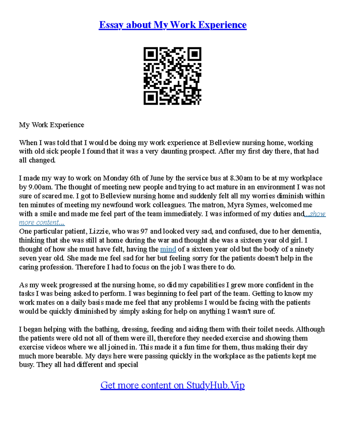 My Best Job Essay - Essay about My Work Experience My Work Experience ...