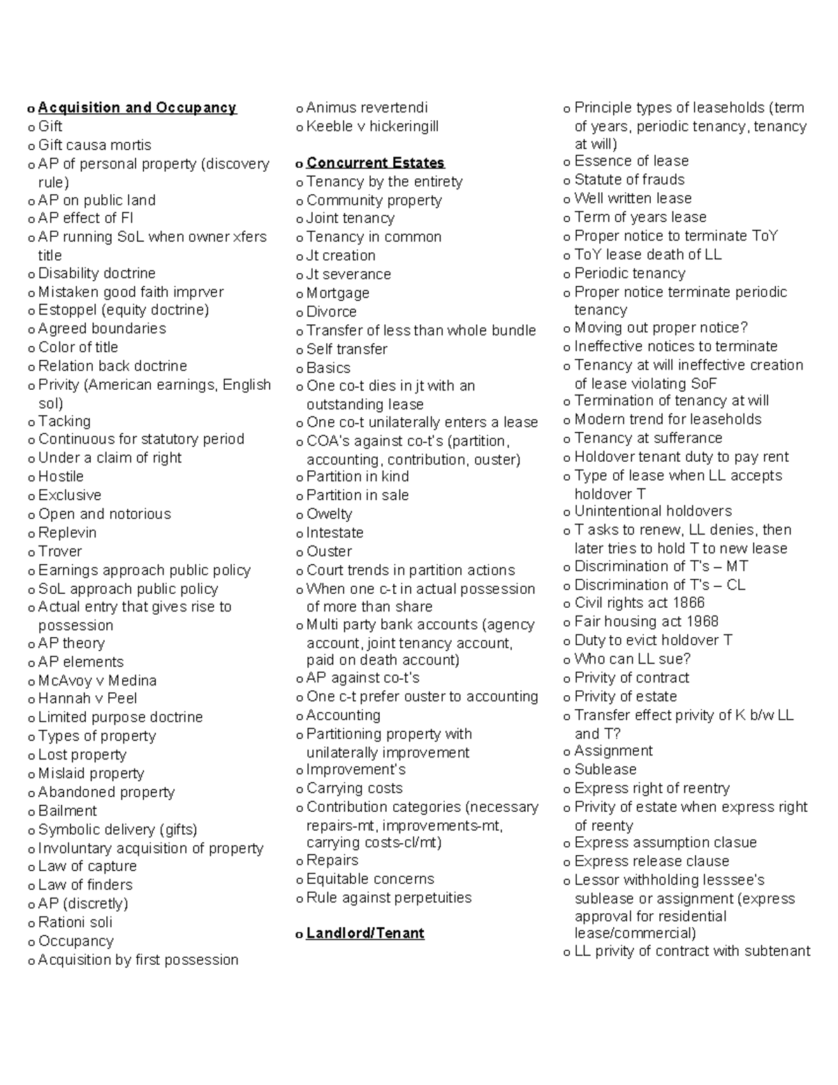 Property terms - gooderer - o Acquisition and Occupancy o Gift o Gift ...