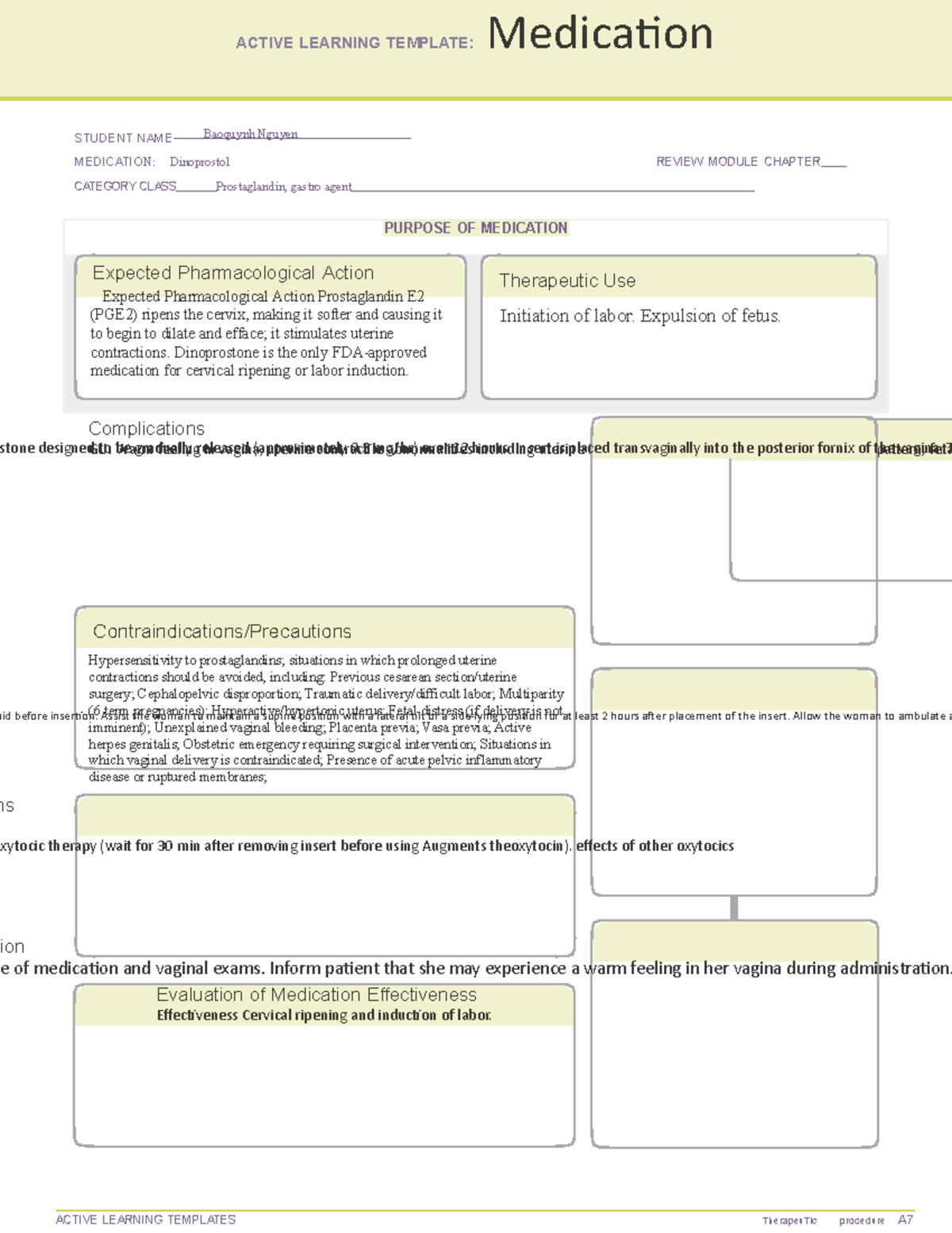 Med Dinoprostone OB active learning template PURPOSE OF MEDICATION