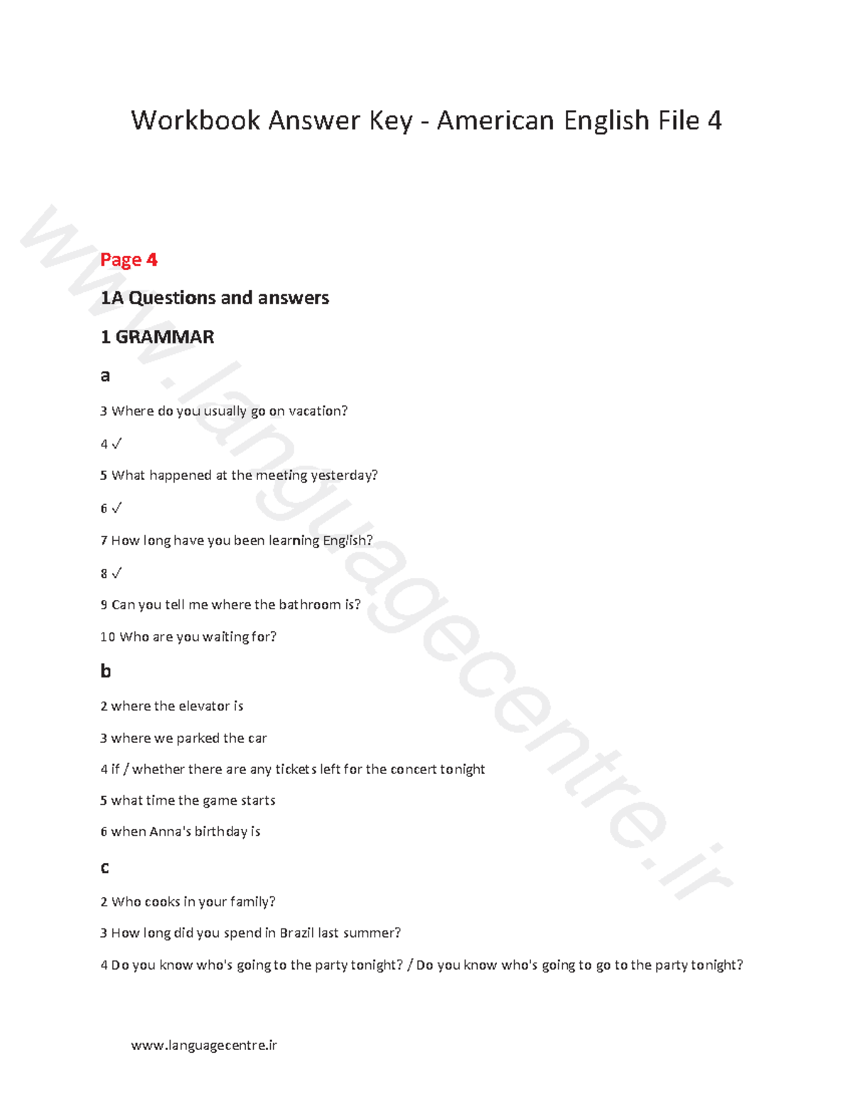 American English File 1 Answer Key