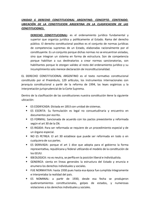 Unidad 6 Derecho Constitucional Argentino Concepto Contenido