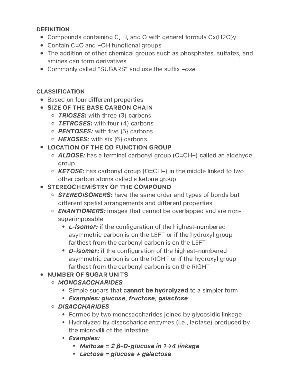 Carbs-1 - Carbs - DEFINITION Compounds - Studocu