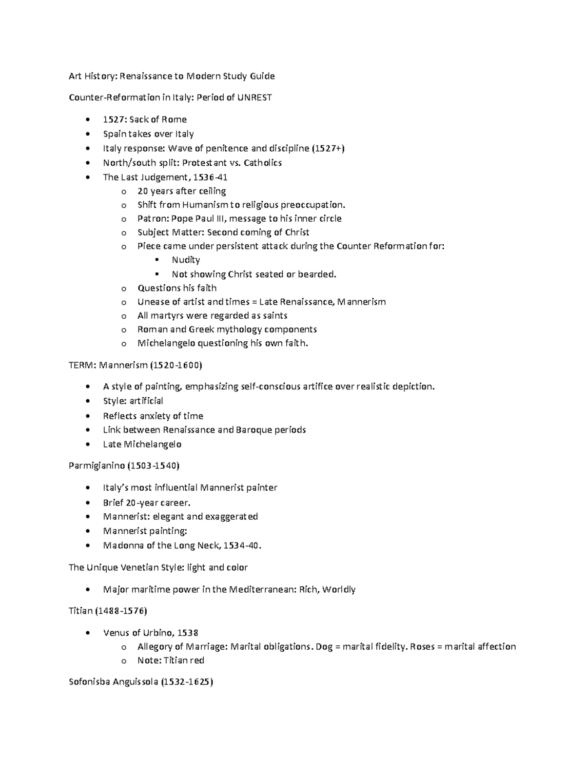 Art History Study Guide 1 Art History Renaissance to Modern Study