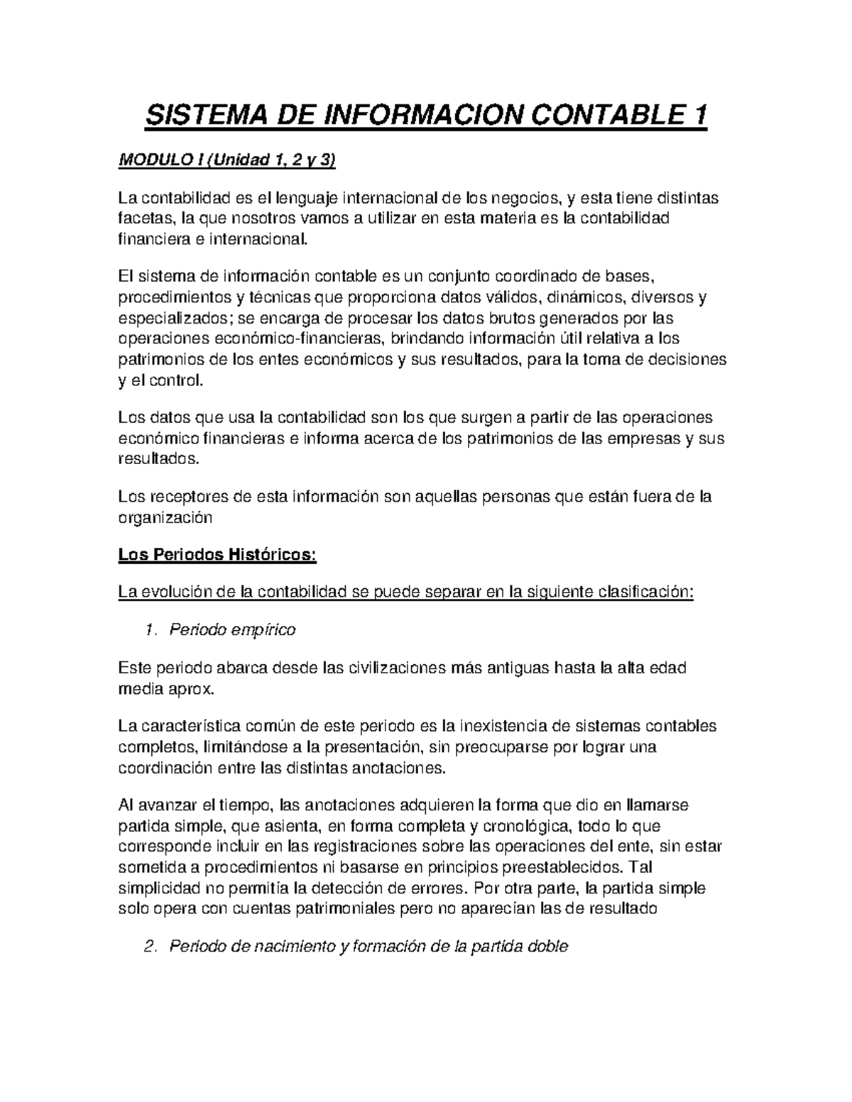 Resumen SIC Final - SISTEMA DE INFORMACION CONTABLE 1 MODULO I (Unidad ...