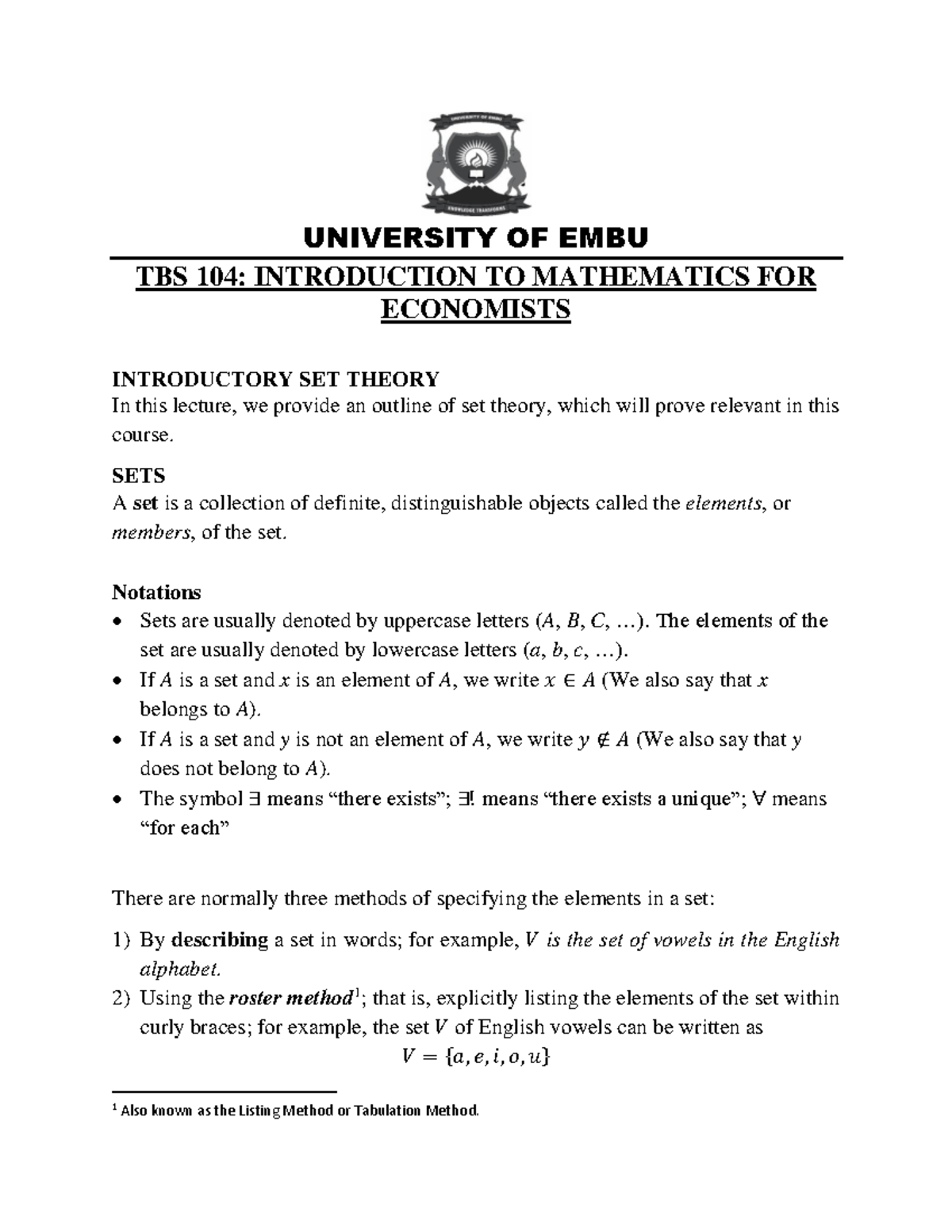 1 - introduction to mathematics - UNIVERSITY OF EMBU TBS 104 ...