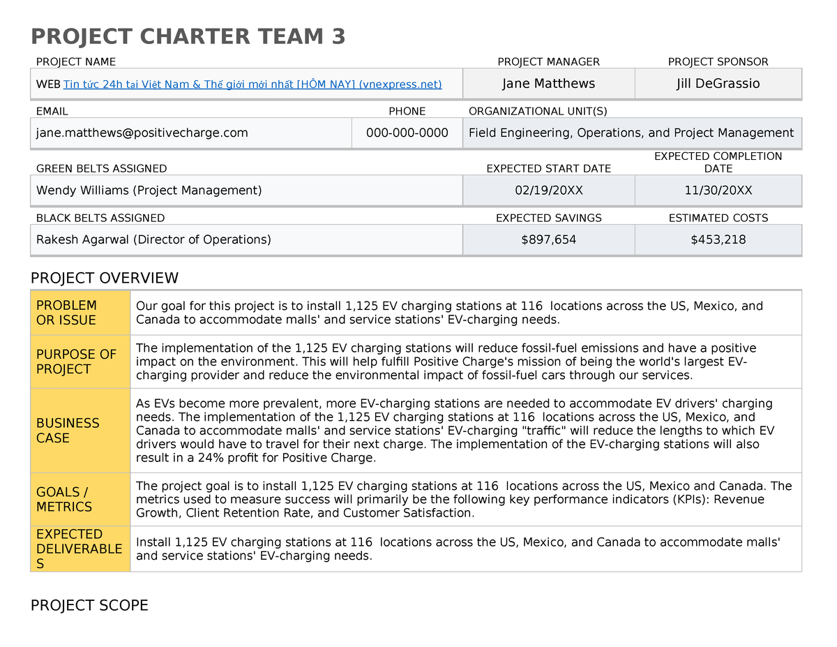 Ic Project Charter With Example Data Word Project Charter Team Project Name Project