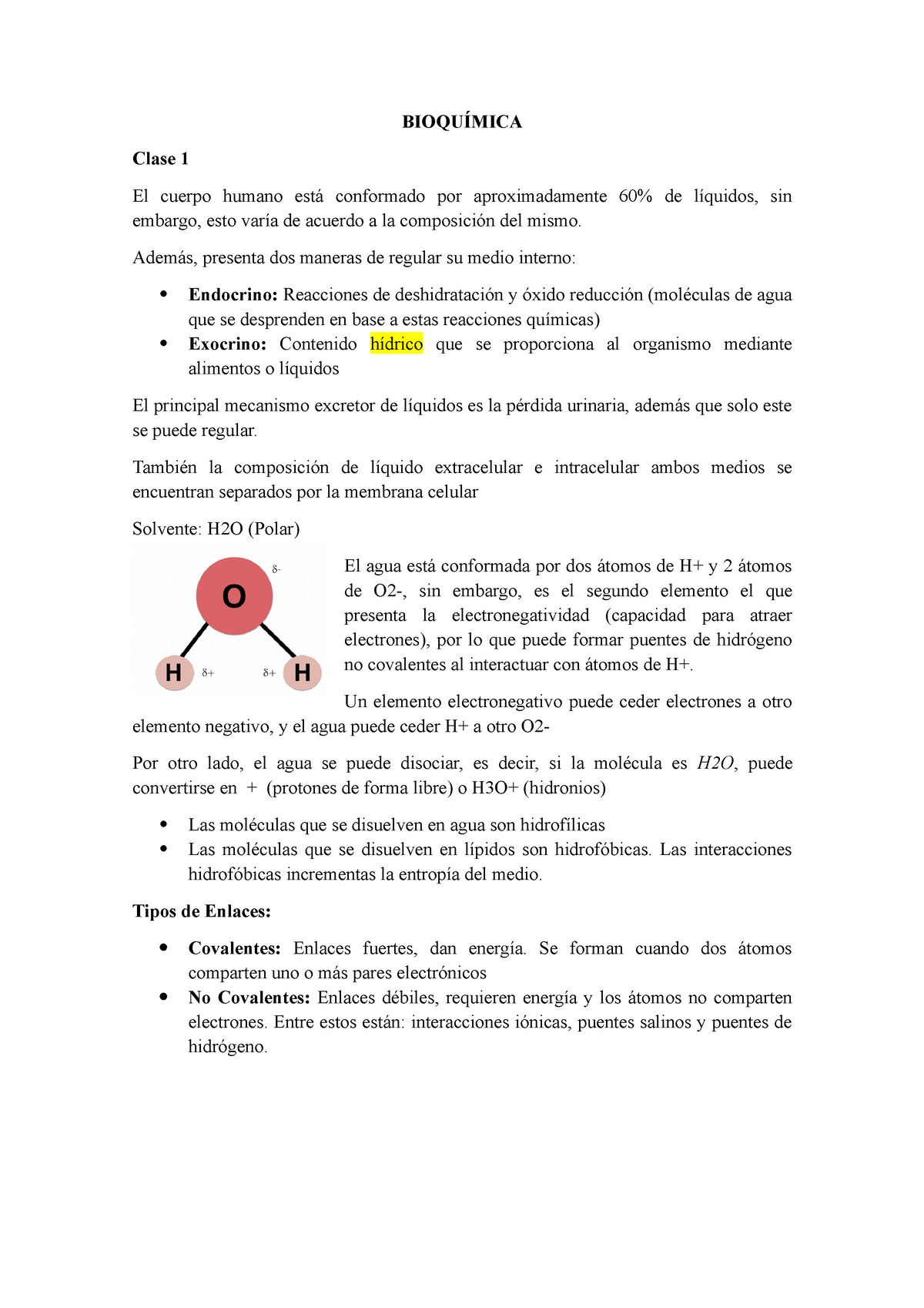 Apuntes De Bioquímica BioquÍmica Clase 1 El Cuerpo Humano Está