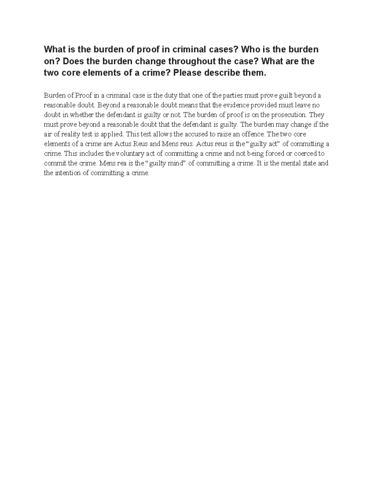 Weekly Discussion #4 - What is the burden of proof in criminal cases ...