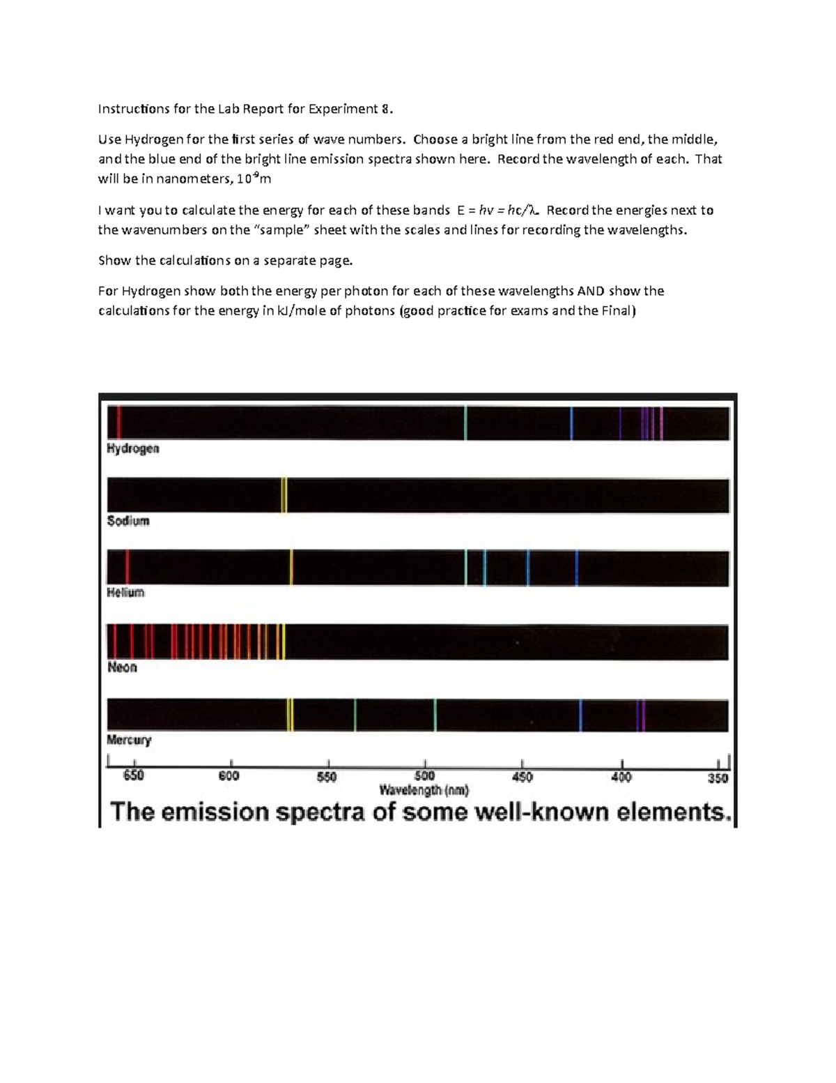 Reference Spectra for the Lab Report for Experiment 8 Instructions