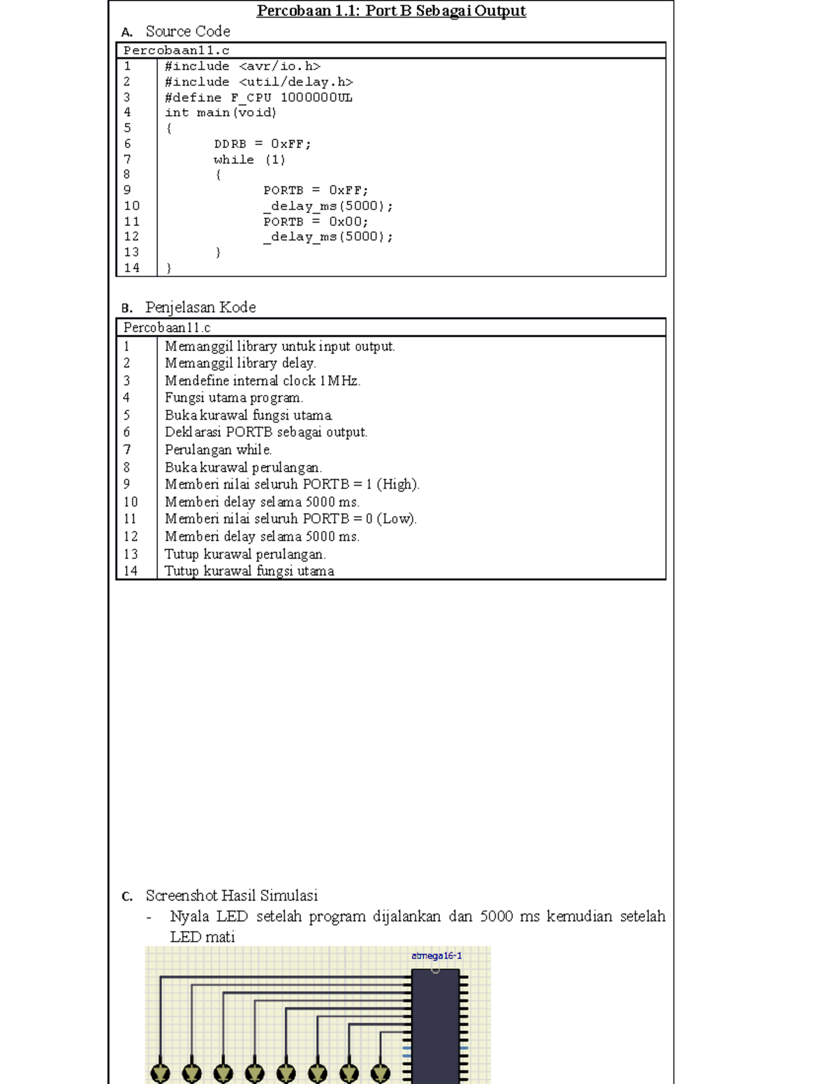 Catatan pemrograman input output - Percobaan 1: Port B Sebagai Output A ...
