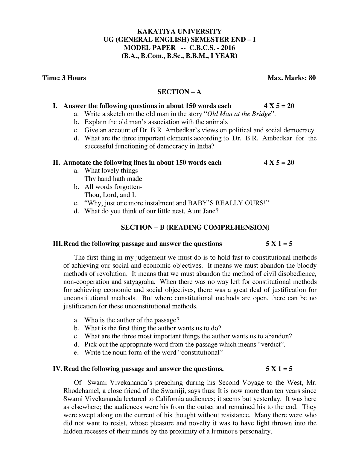 kakatiya university phd model papers