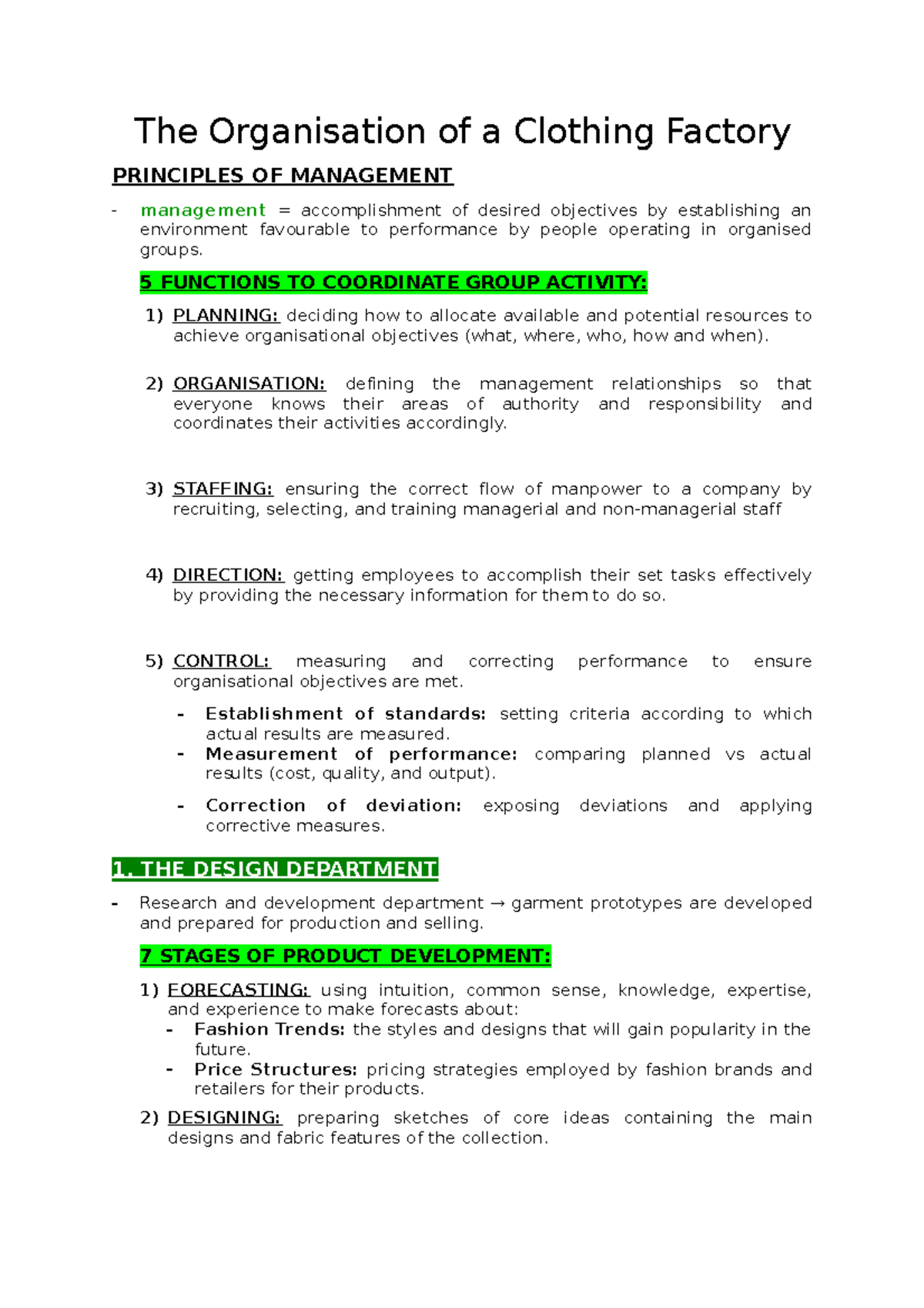 The Organisation of a Clothing Factory The Organisation of a Clothing