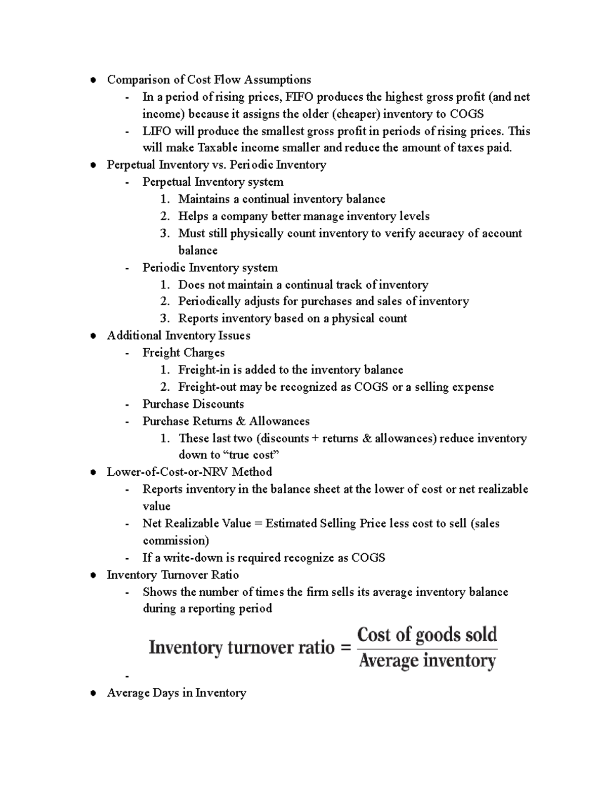 ACC 210 - Chapter 6 Lecture Two Notes - Comparison of Cost Flow ...