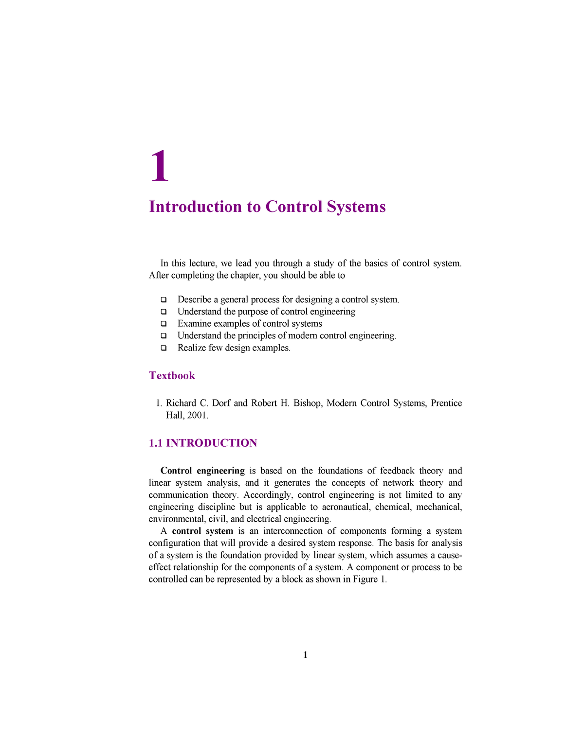 Introduction To Control System - 1 1 Introduction To Control Systems In ...