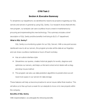 C768 Task 3 - task 3, passed 1st try - C768/D339 Task 3 Section A ...