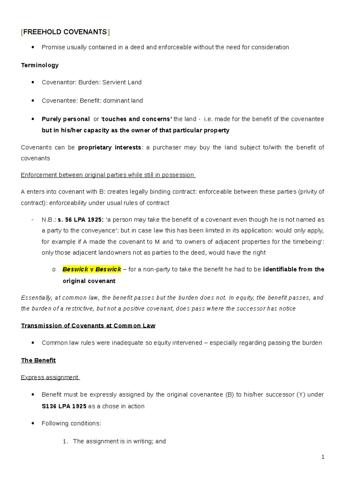 2 Freehold Covenants sample Promise usually contained in a deed and