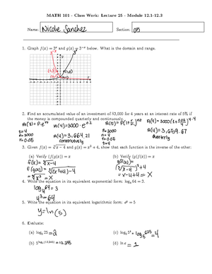 Classwork 17 - MATH 101 - Studocu