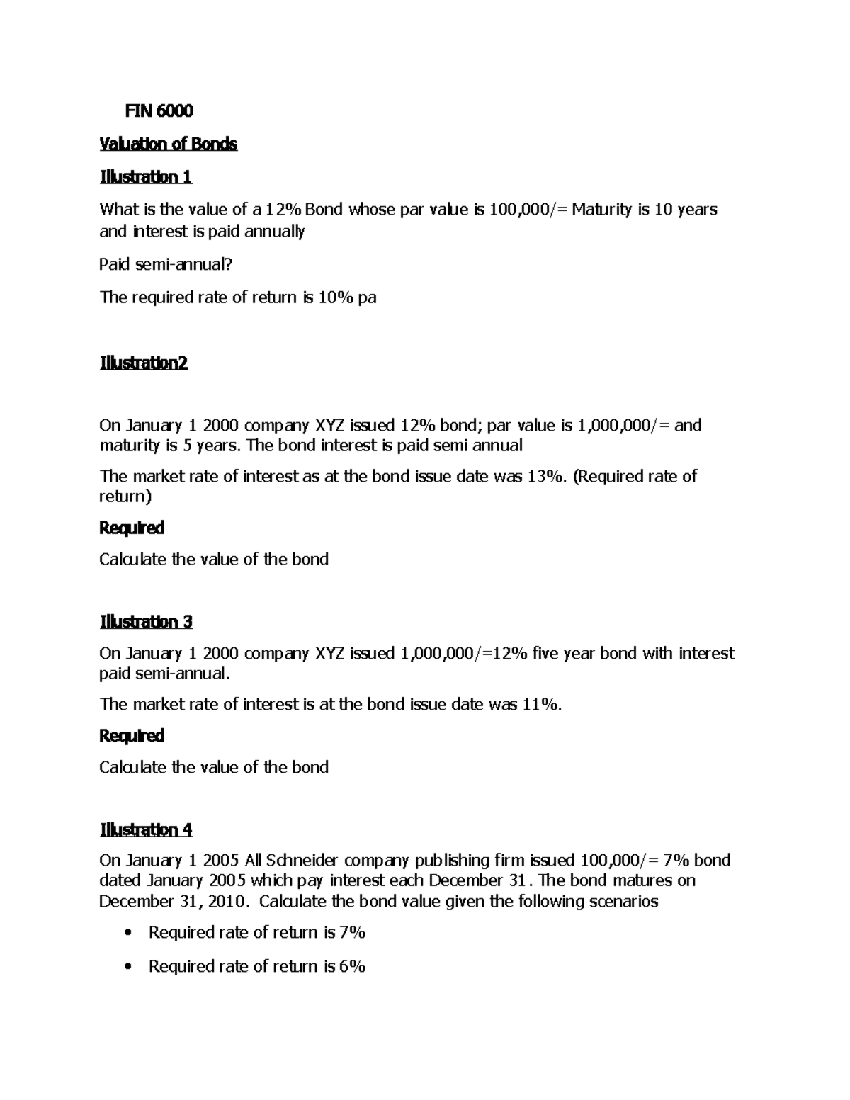 FIN 6000 Session 3. Securities Vavualtion Illustrationses(1) - FIN 6000 ...
