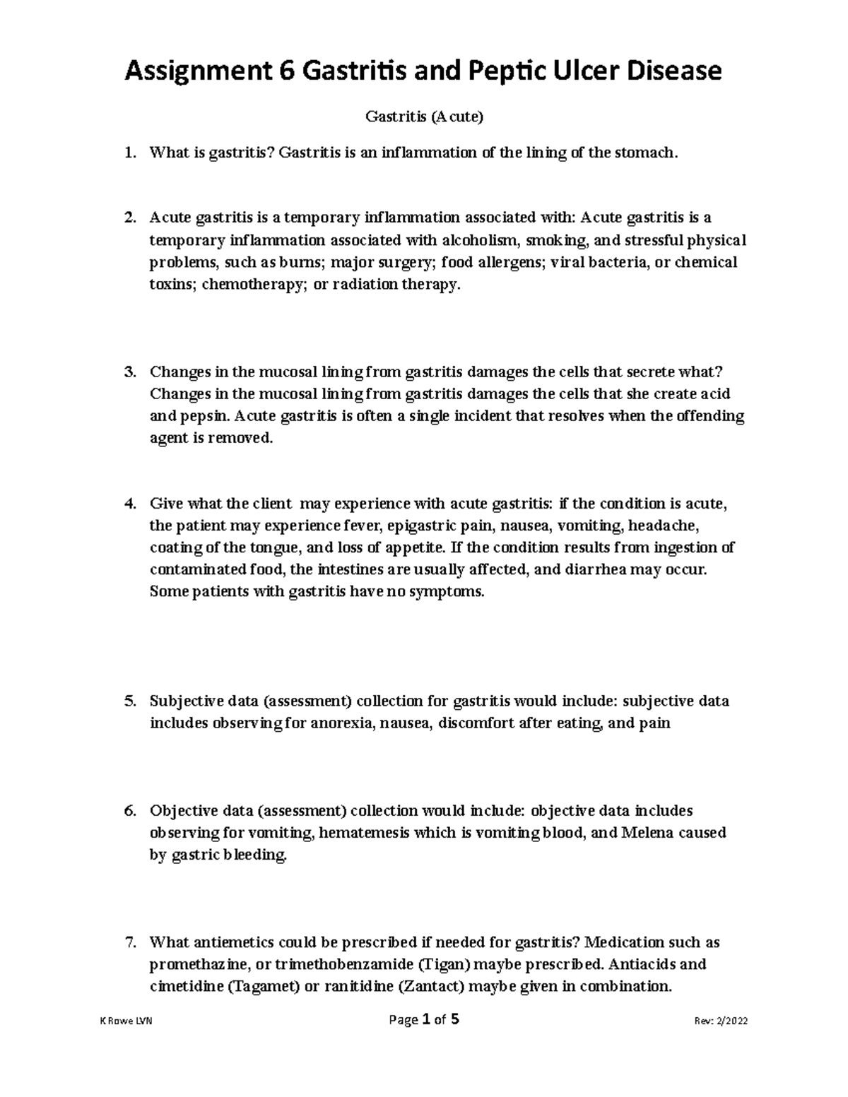 assignment 6 gastritis and peptic ulcer disease