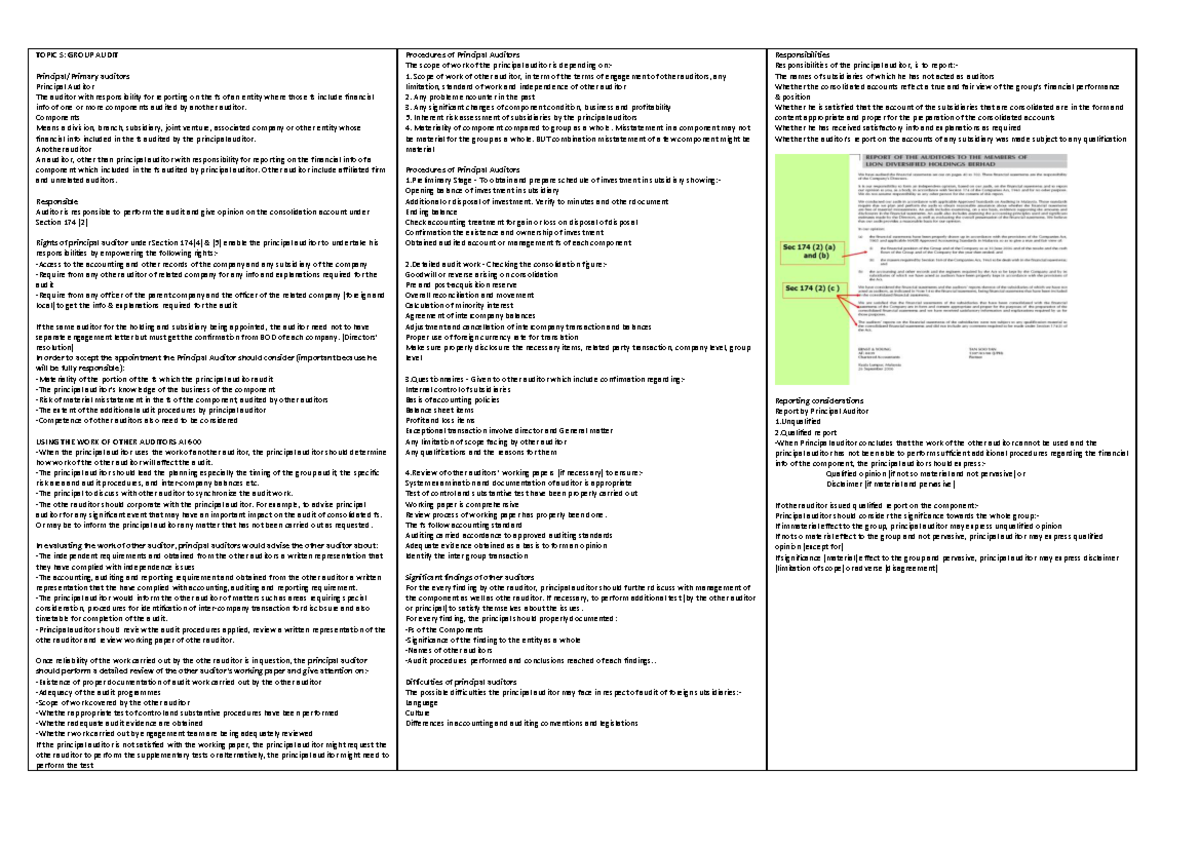 C5 Group Audit - TOPIC 5: GROUP AUDIT Principal/Primary auditors ...