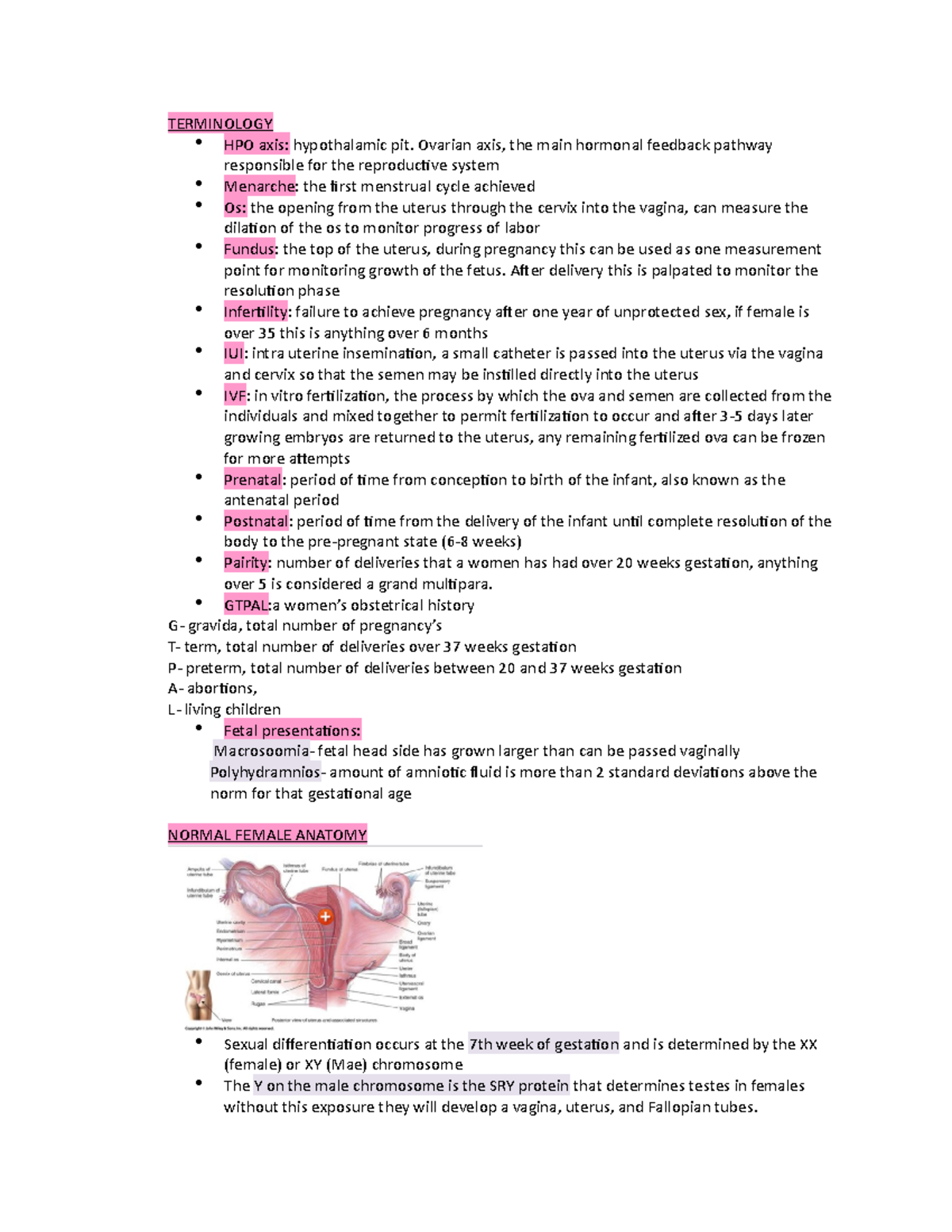 Reproductive - Lecture Notes 4 - Terminology Hpo Axis: Hypothalamic Pit 