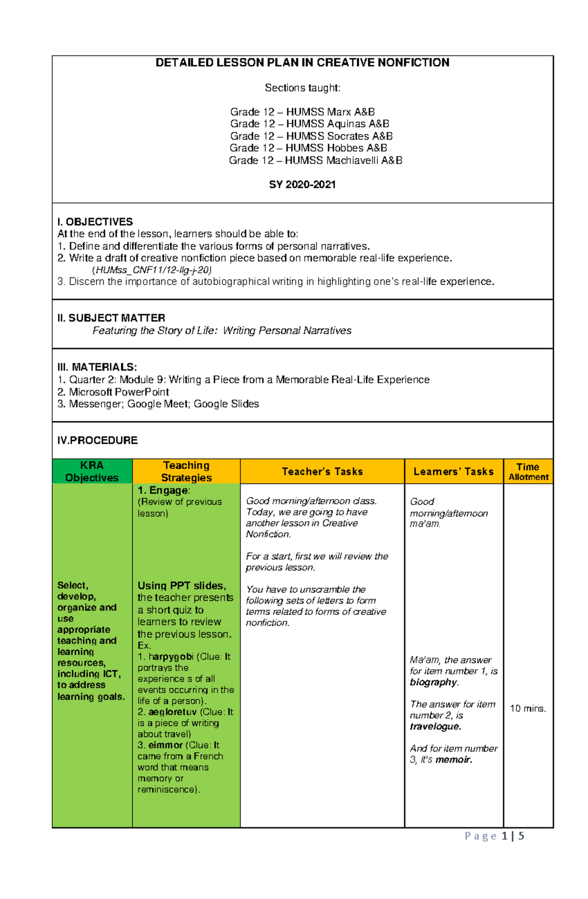 creative writing nonfiction curriculum guide