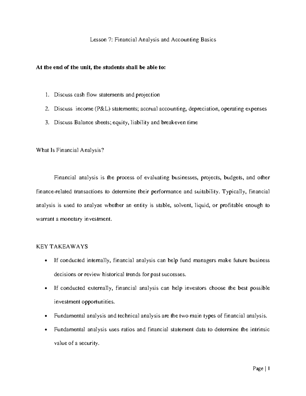 Lesson 7 Financial Analysis and Accounting Basics - Typically ...