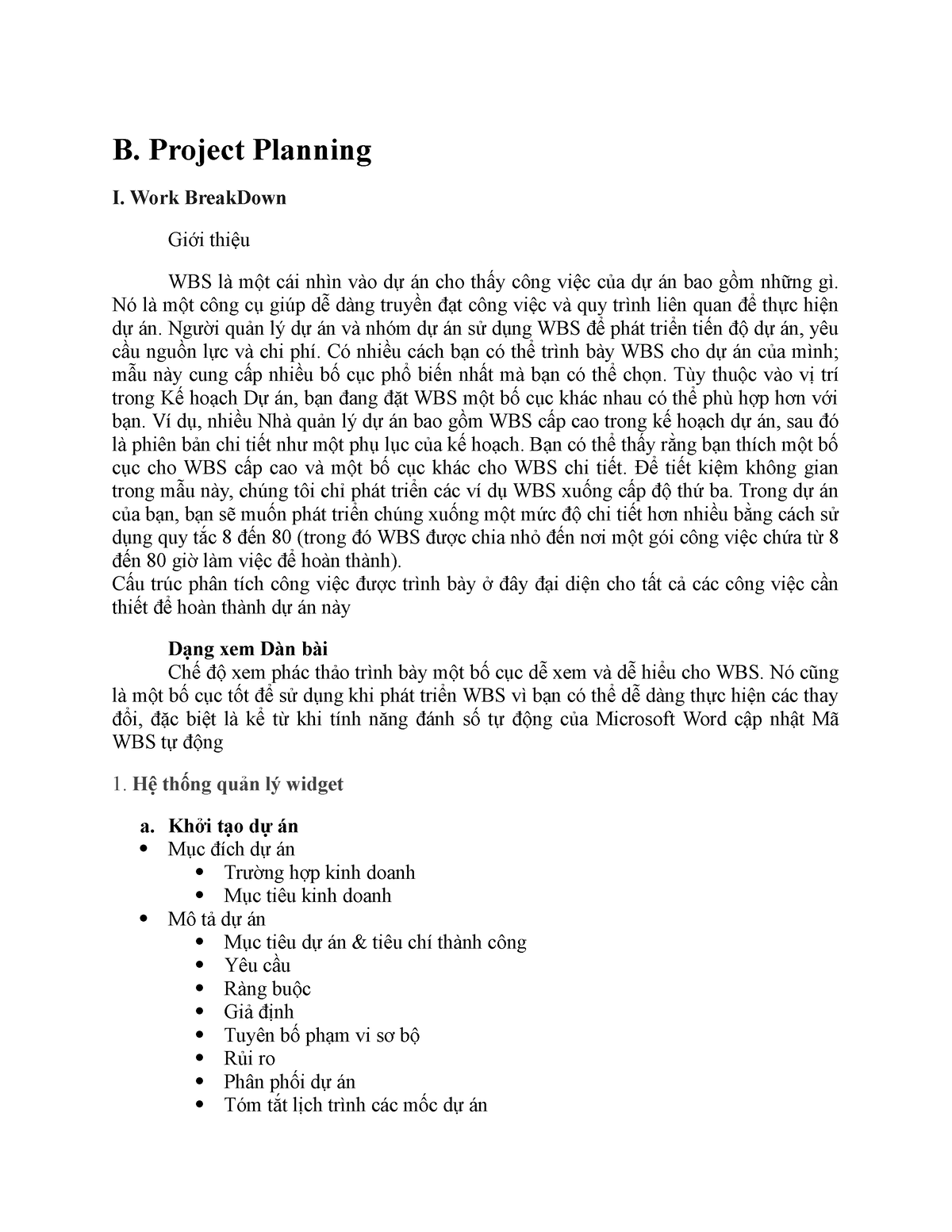 Project Planing - ádfasdfasdf - B. Project Planning I. Work BreakDown ...