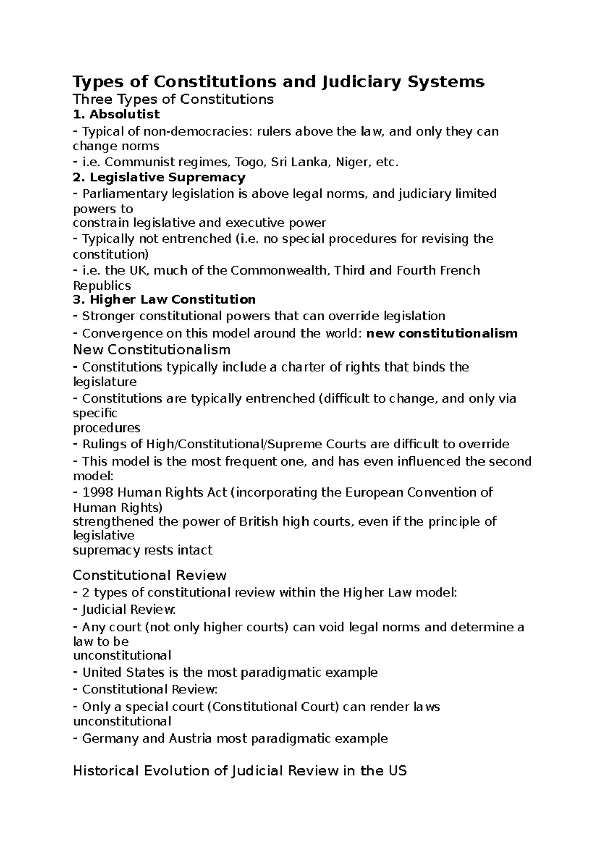 Types of Constitutions and Judiciary Systems - Absolutist - Typical of ...