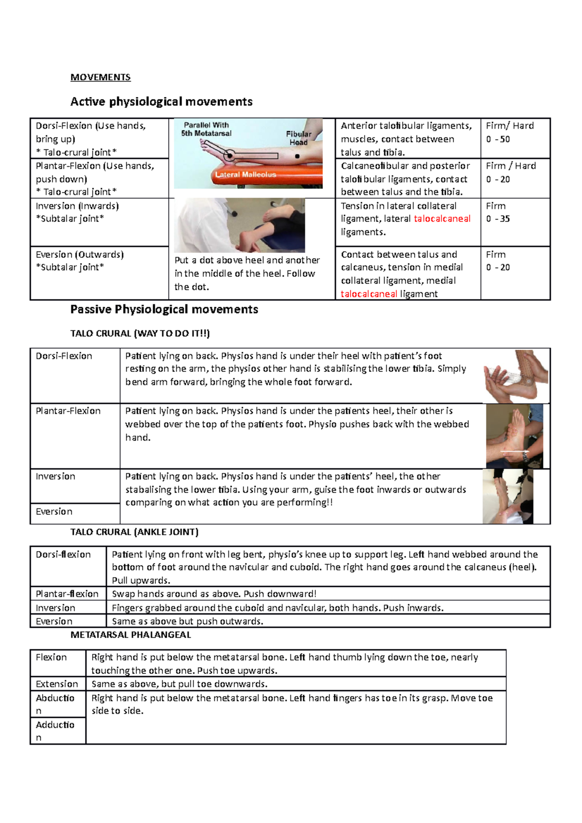 Movements of the ankle and foot - MOVEMENTS Active physiological ...