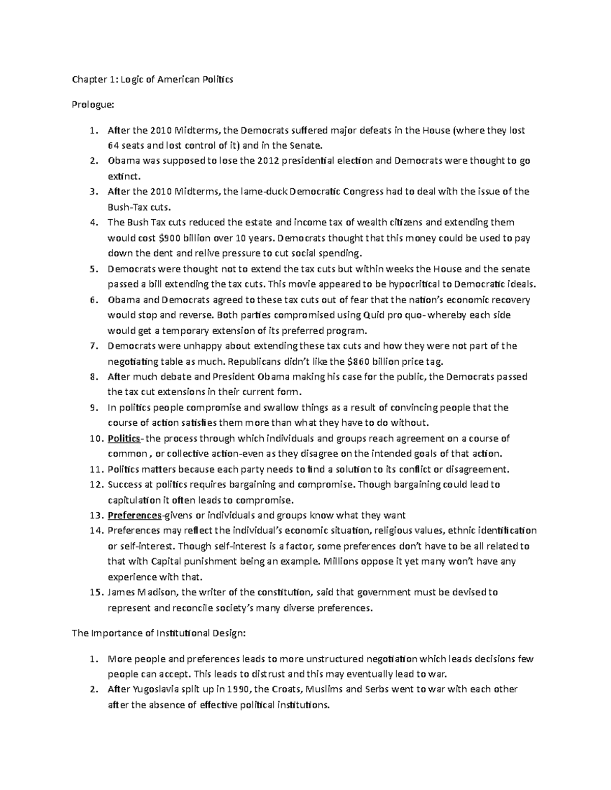 Chapter 1 for govt notes - Chapter 1: Logic of American Politics ...