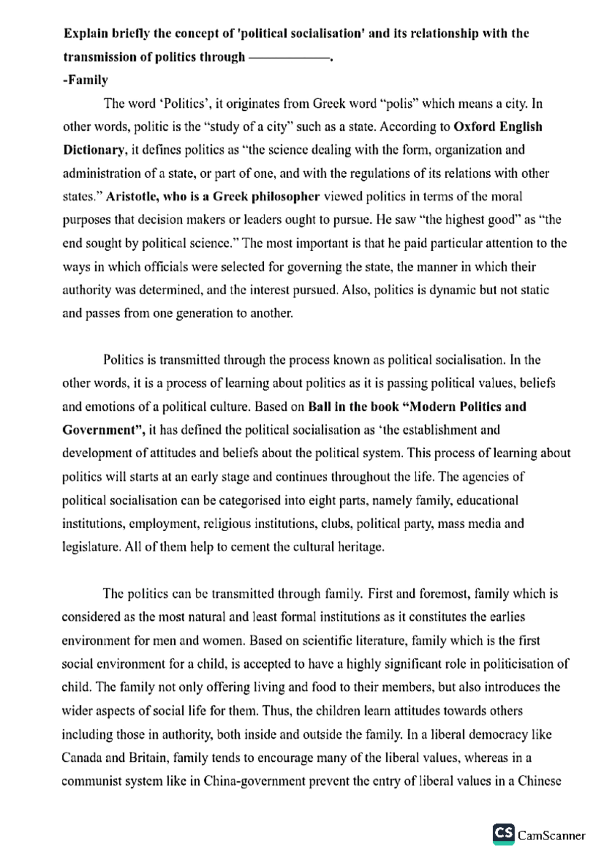 Intro to Politics Transmitted Through Family - Introduction to Politics ...